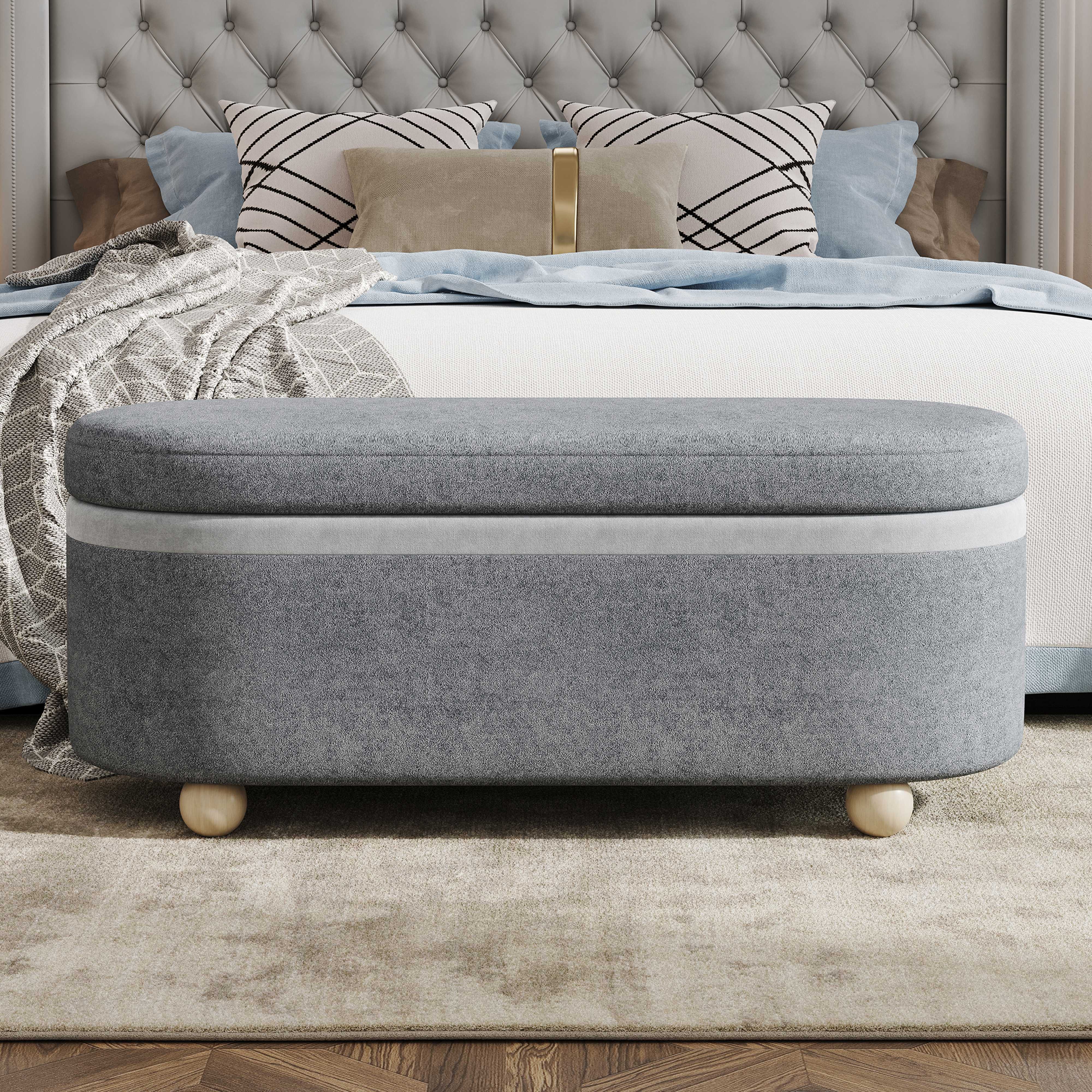 BlingBin Bettbank Sitzbank (110cm Truhenbank mit Holzbeinen, 1-St., Gepolsterte Sitzbank mit Stauraum aus Fleece), Sitzhocker mit verstecktem Stauraum für Flur, Schlafzimmer, Wohnzimmer