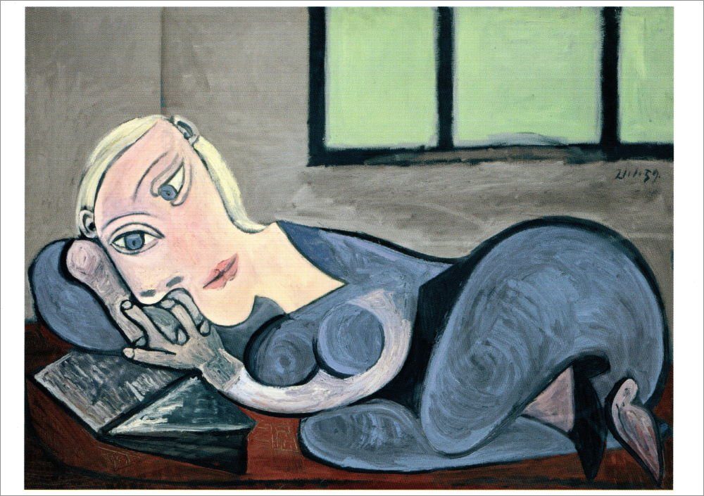 Postkarte Kunstkarte Pablo Picasso "Lesende Frau"