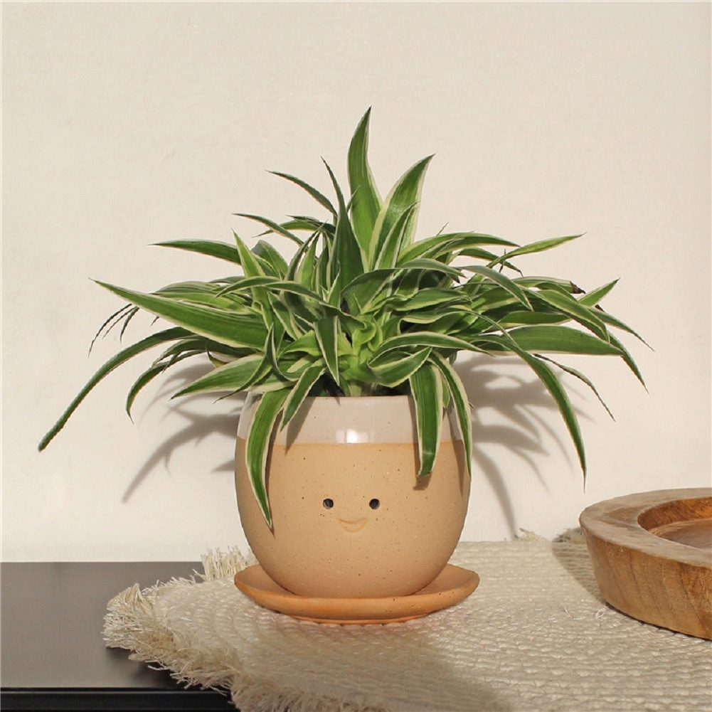 Winkee Blumentopf Weinender Pflanzentopf (mit Schale, 1 St., handgefertigt), ca. Ø 12 cm, 10 cm hoch