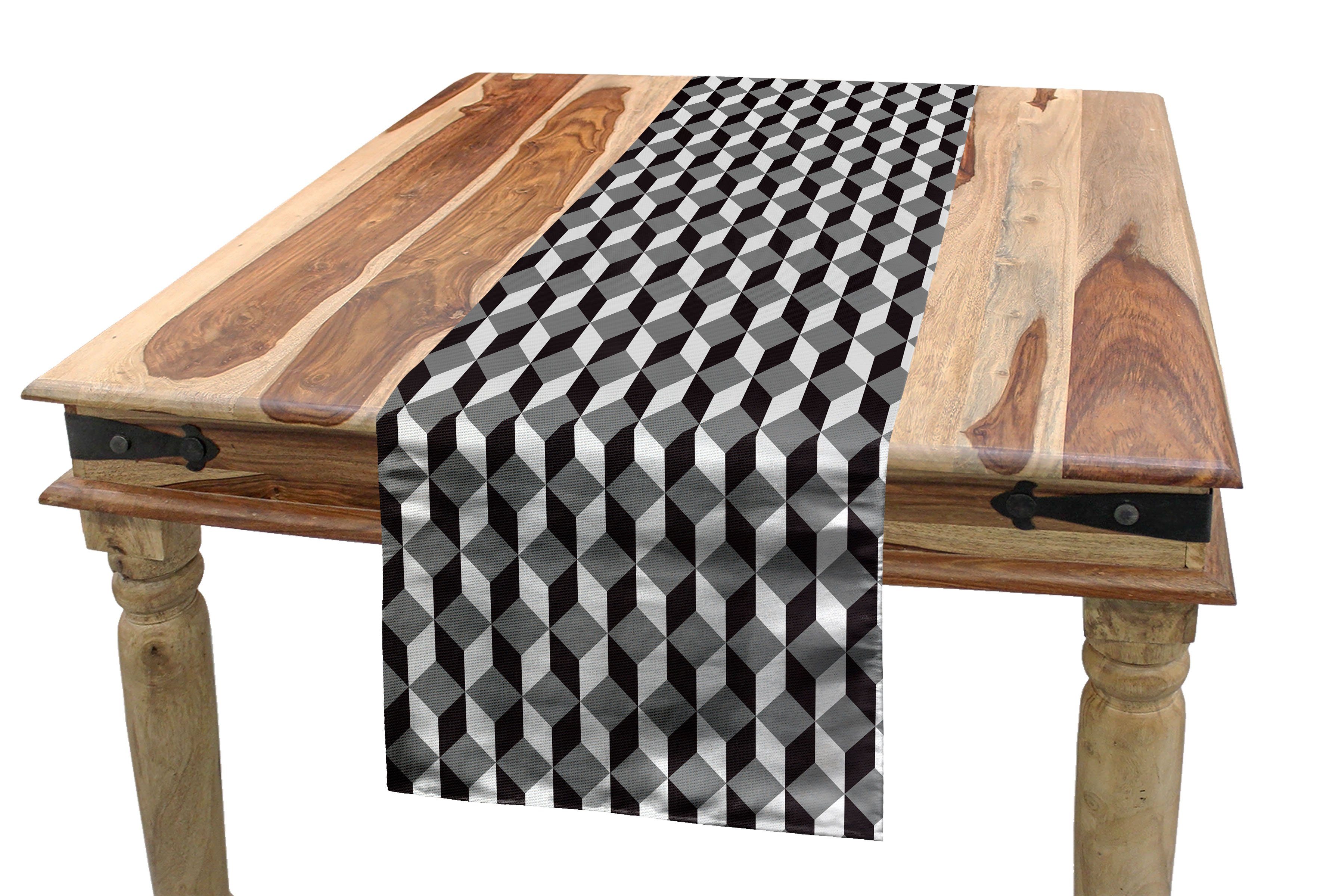 Rechteckiger Chevron Tischläufer, Tischläufer Esszimmer Cubes Geometrisch Dekorativer Küche Zigzags Abakuhaus