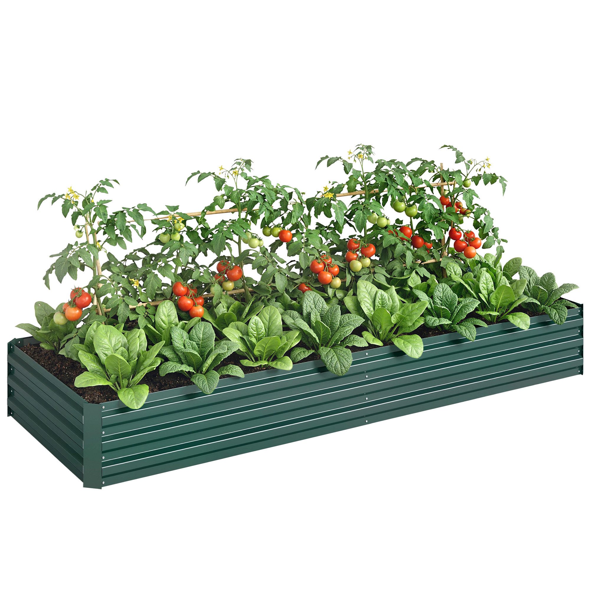 Outsunny Hochbeet aus Stahl, Blumenbeet, Gemüsebeet, Kräuterbeet (Pflanzkübel, 1 St., Pflanzkasten), aus Stahl, 241 x 90,5 x 30 cm, für Balkon, Terrasse, Dunkelgrün