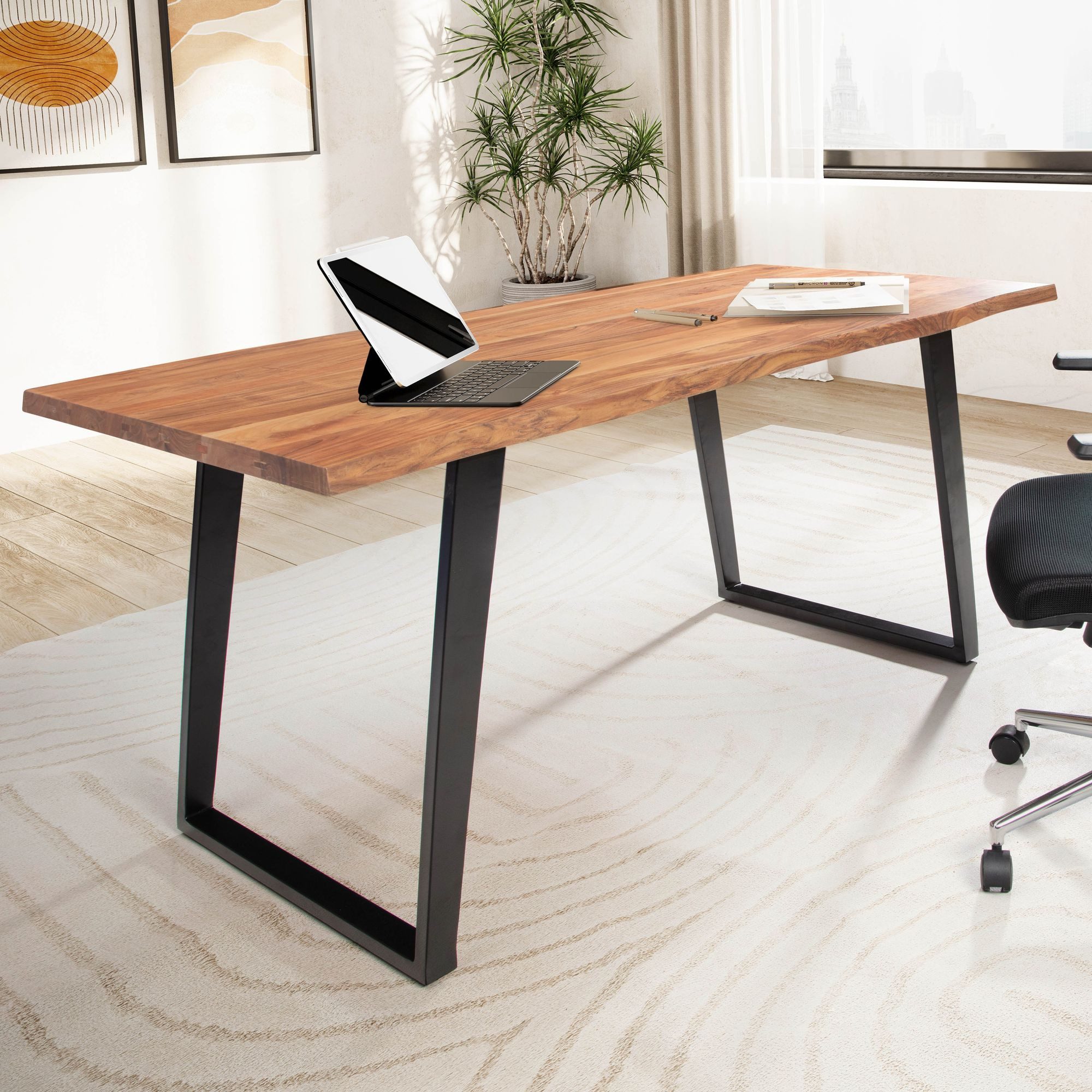 FINEBUY Schreibtisch FB68361 (140x80x76 cm Akazie günstig online kaufen