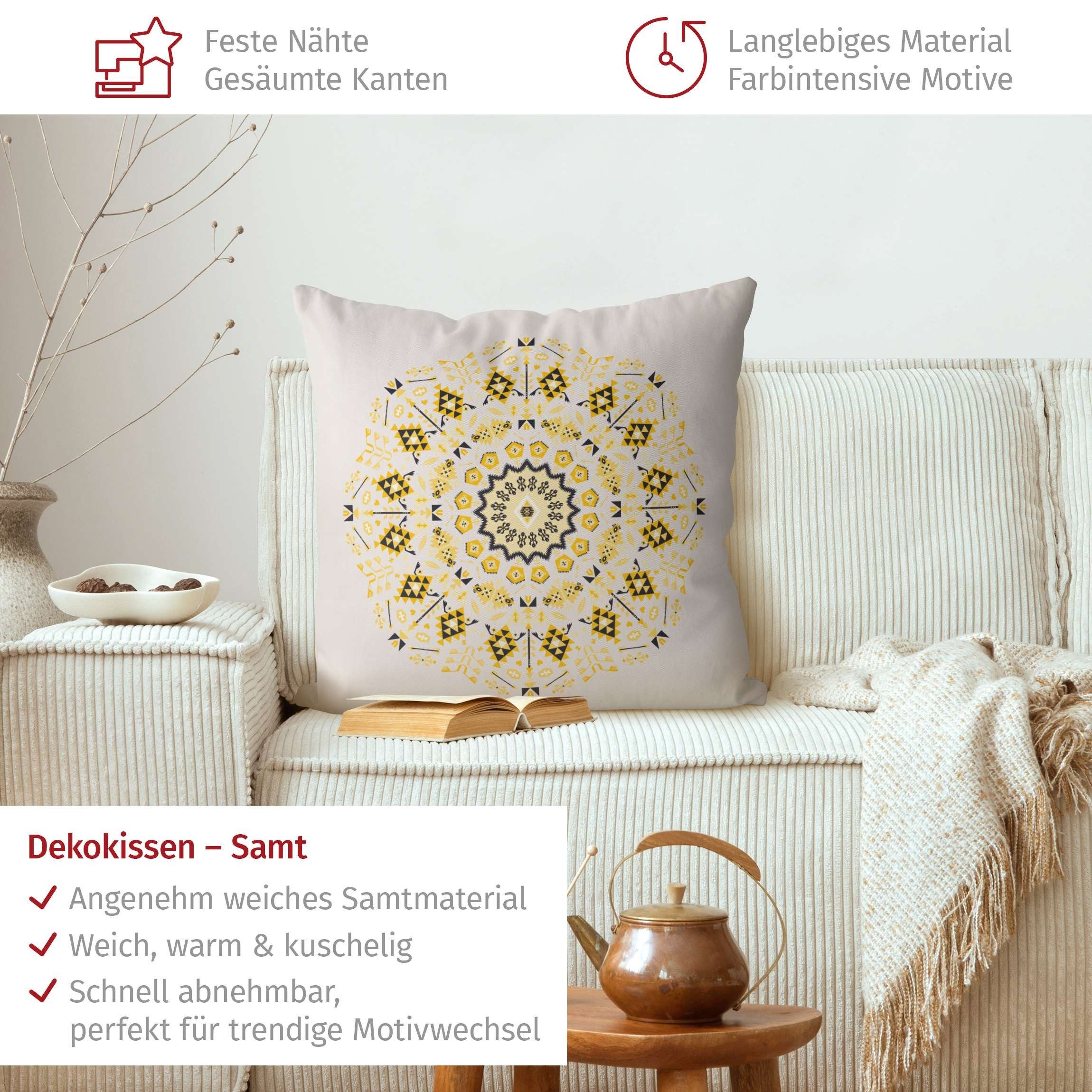 Bilderdepot24 Dekokissen drinnen Kissenhülle/ Sofakissen/ Zierkissen Kissenhülle gelb Spirituel, Bezug mit / ohne Füllung Zierkissen Outdoor Sofa Bett