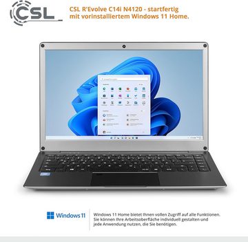 CSL Computer Windows 11 Home - Ultraleichtes Full HD Notebook (35,81 cm/14,1 Zoll, Intel Celeron N4120, 64 GB SSD, Perfekte Kombination aus Leistung, Mobilität und Erschwinglichkeit)