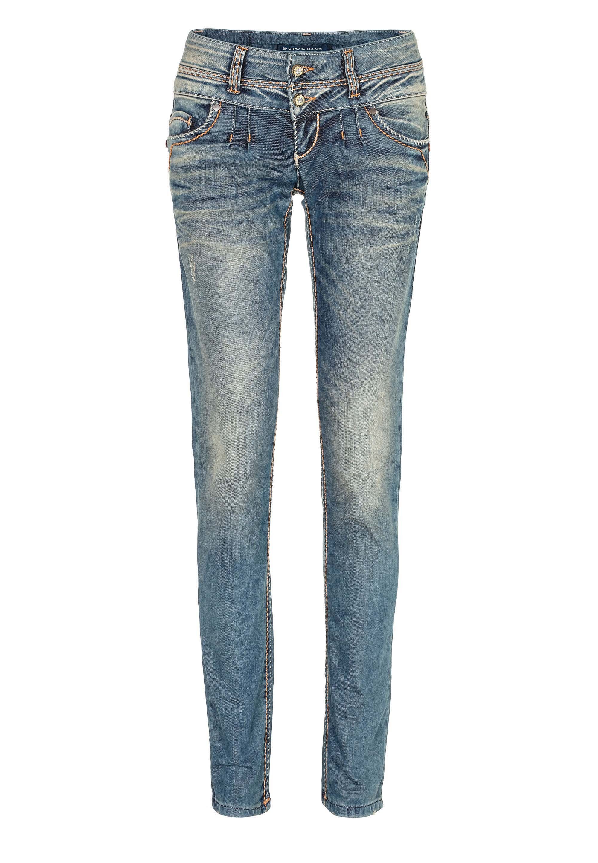 Fit Slim-fit-Jeans & Steppnähten in Cipo Straight Baxx mit