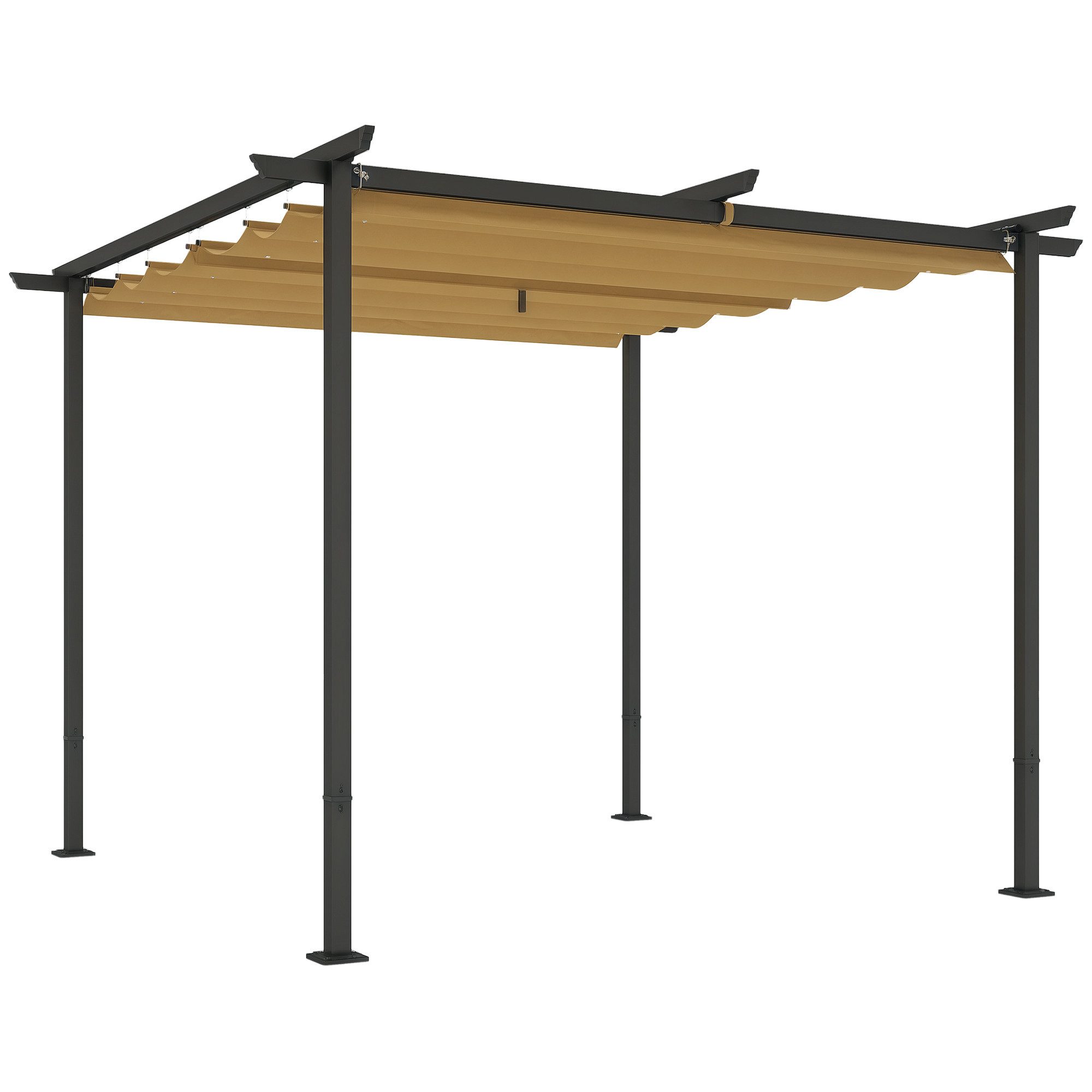 Outsunny Pergola aus Metall, mit Verstellbares Dach, UV Schutz 30+, (Terrassendachung, 1-tlg., Gartenpavillon), Freistehender Sonnenschutz für Terrasse und Garten, Beige