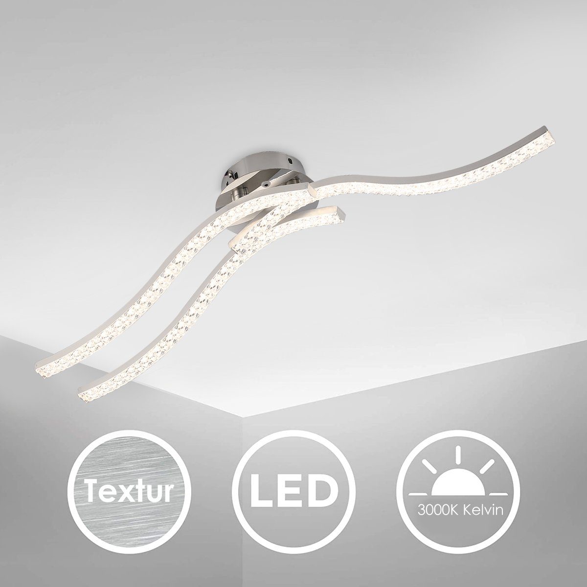 4-flammig, Deckenleuchte 36W integriert, Naturweiß, fest LED 3 LED Pendelleuchte iscooter Deckenlampe Moderne Kaltweiß, 3 Deckenleuchte Dimmbar, Kristall Warmweiß, flammig Geschwungene