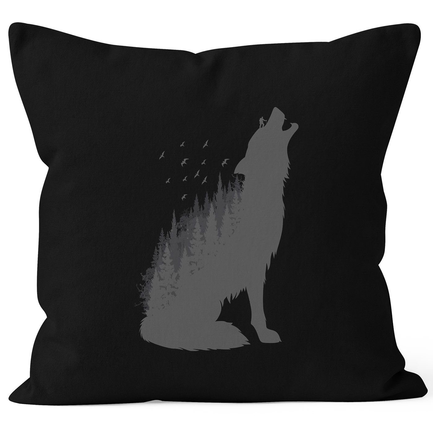 MoonWorks Dekokissen Kissenbezug Wolf Wild Life Kissen-Hülle Deko-Kissen 40x40 Baumwolle MoonWorks® schwarz