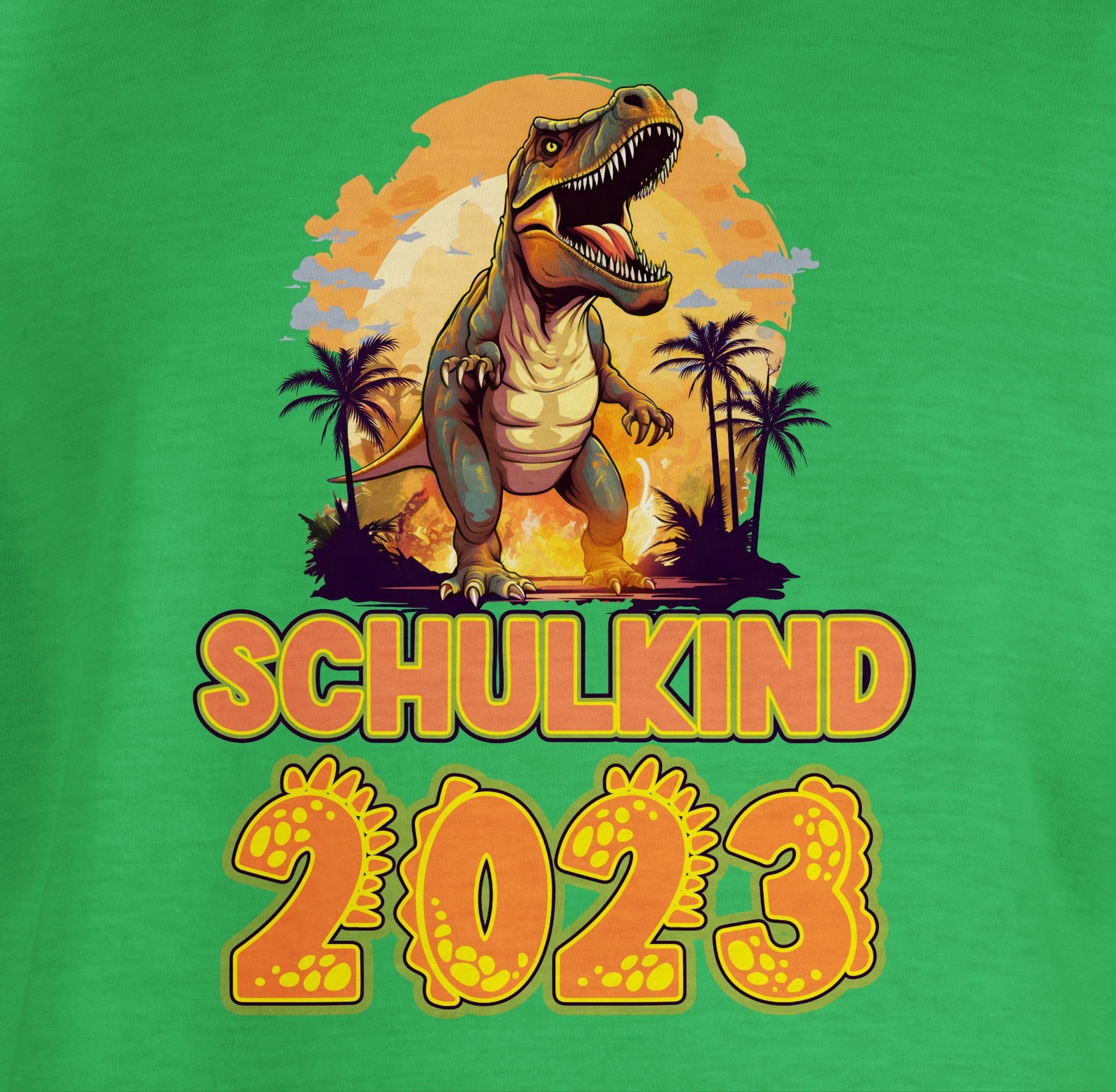 Schulanfang 3 T-Shirt Shirtracer Saurier Einschulung 2023 Dino Grün Junge Dinosaurier Schulkind Geschenke