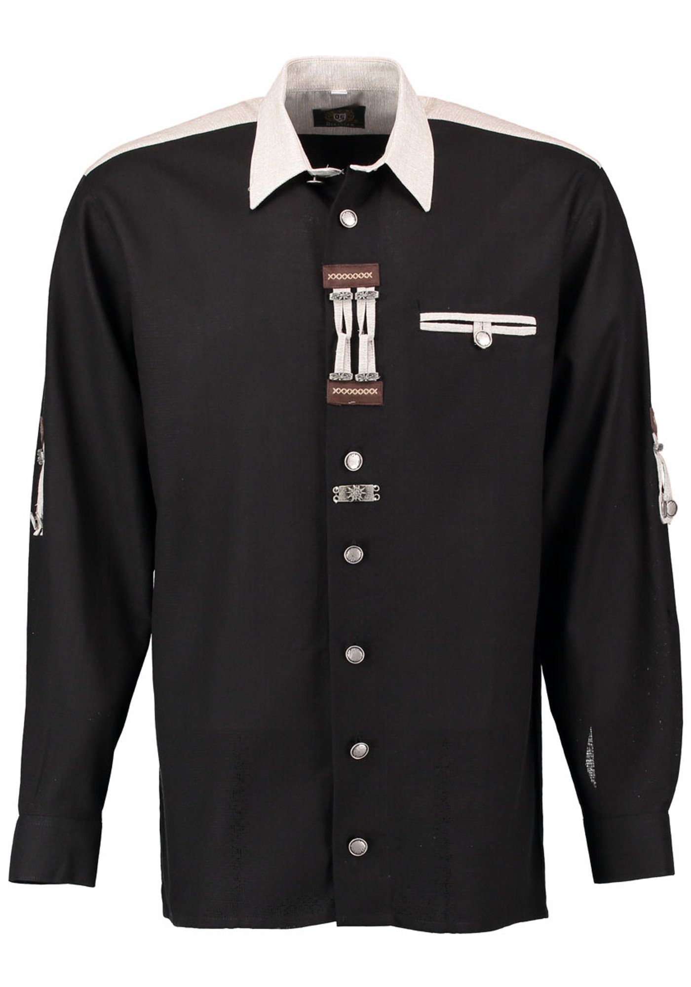OS-Trachten Trachtenhemd Nevai Langarmhemd mit Paspeltasche, Zierteile auf der Knopfleiste schwarz