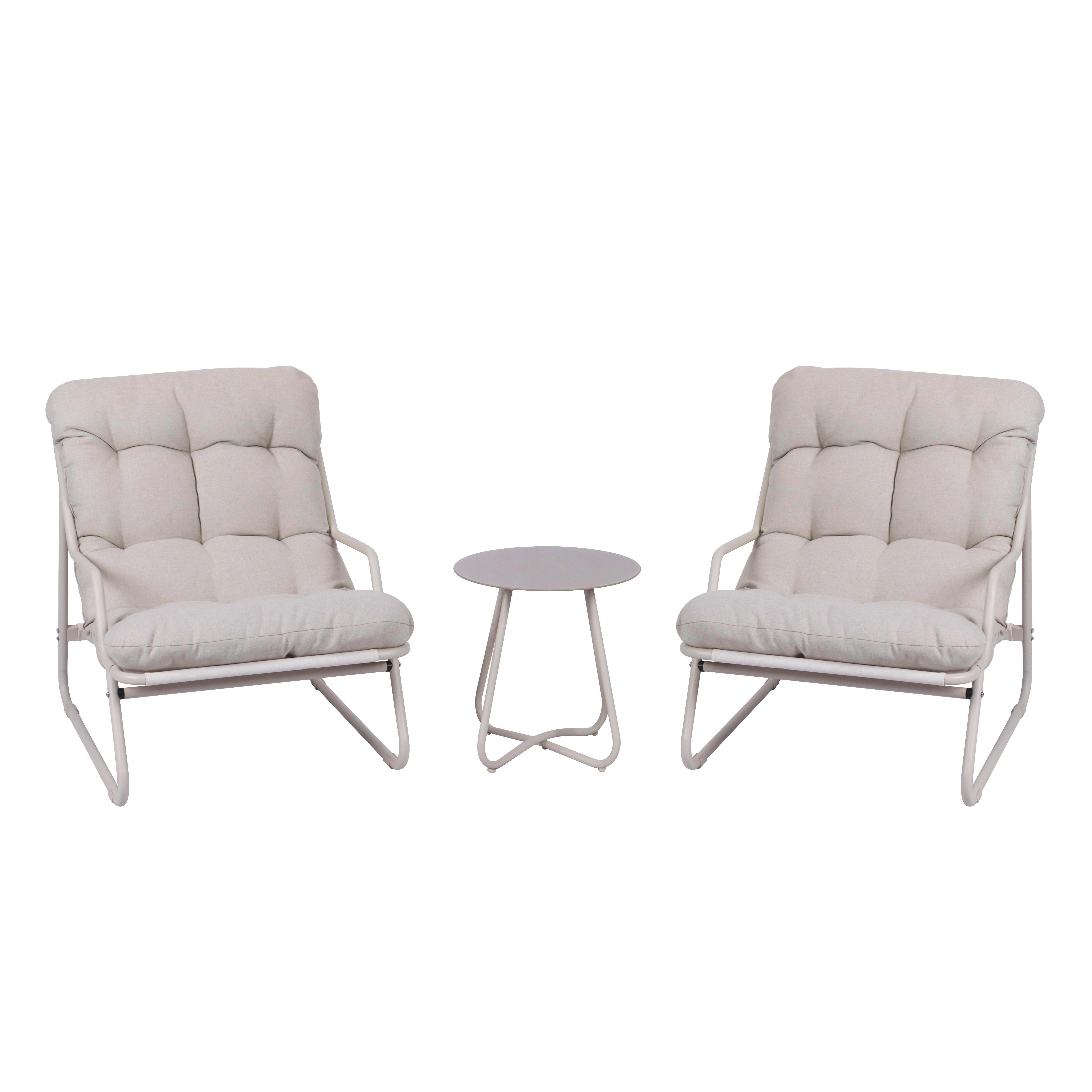 Koll Living Gartenlounge-Set Lara, Beige & Grau, 2x Gartensessel mit Beistelltisch, (2x Gartensessel & Tisch), UV- & witterungsbeständig, wasserabweisend