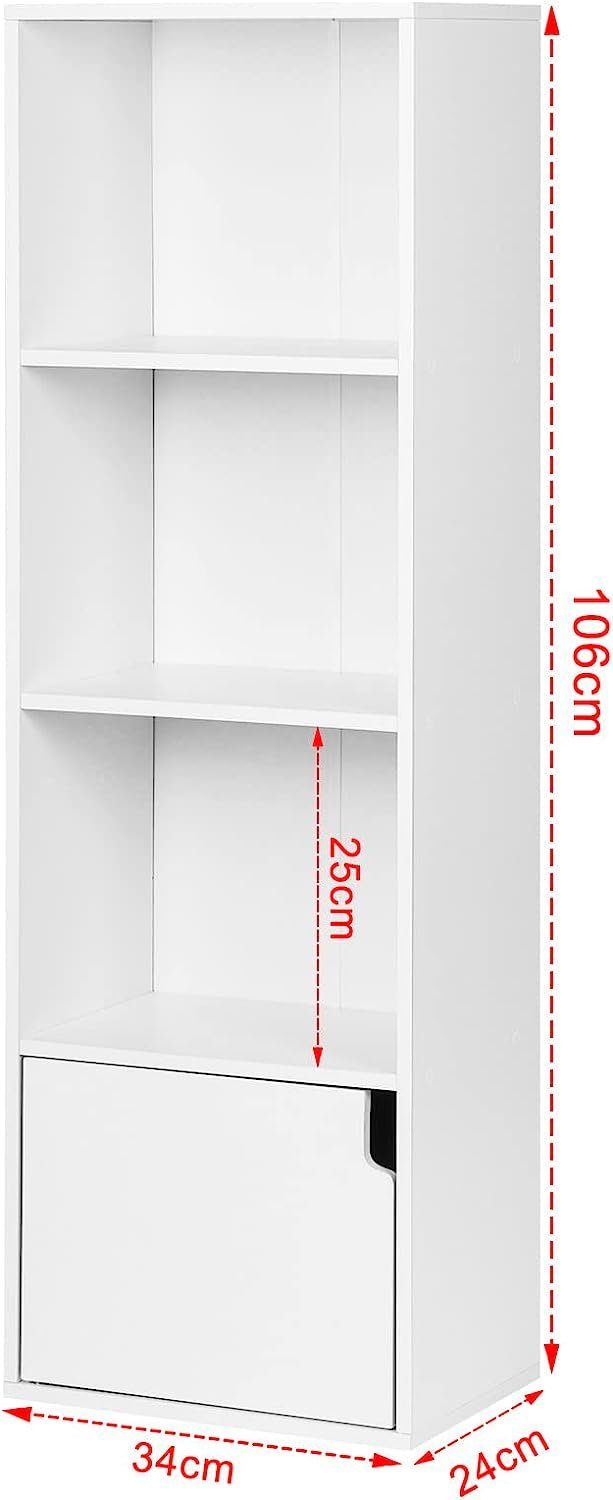 EUGAD Bücherregal, 1-tlg., mit 4 Fächern 1 Tür, Würfelregal aus MDF