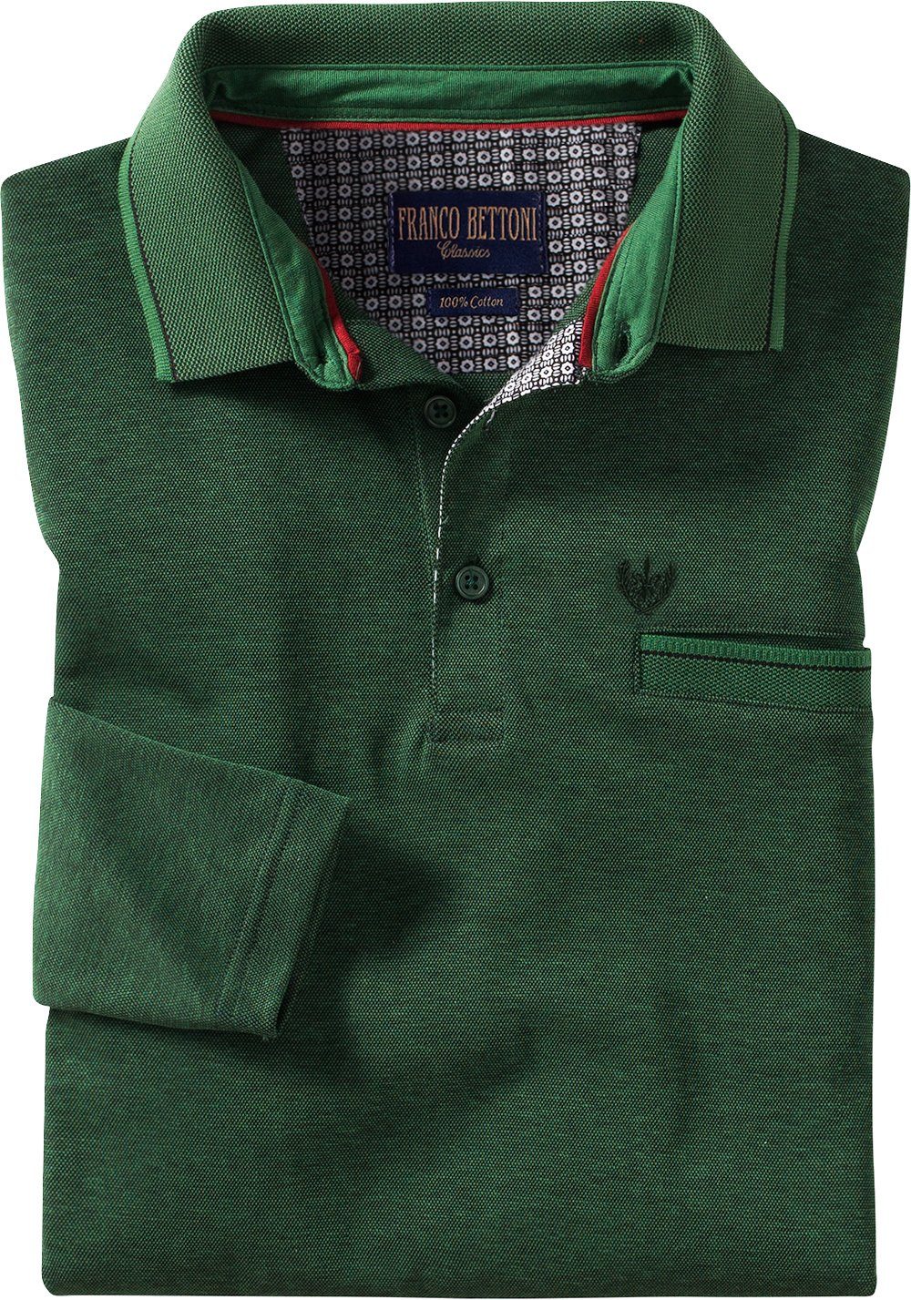 Franco kurze Bettoni grün Seitenschlitze Langarm-Poloshirt