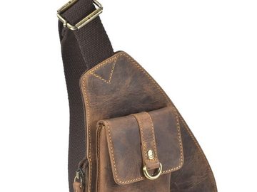 Greenburry Umhängetasche "Vintage" Leder, Crossbag, Eingurtrucksack 21x40cm, antik Look, Crossbody Bag