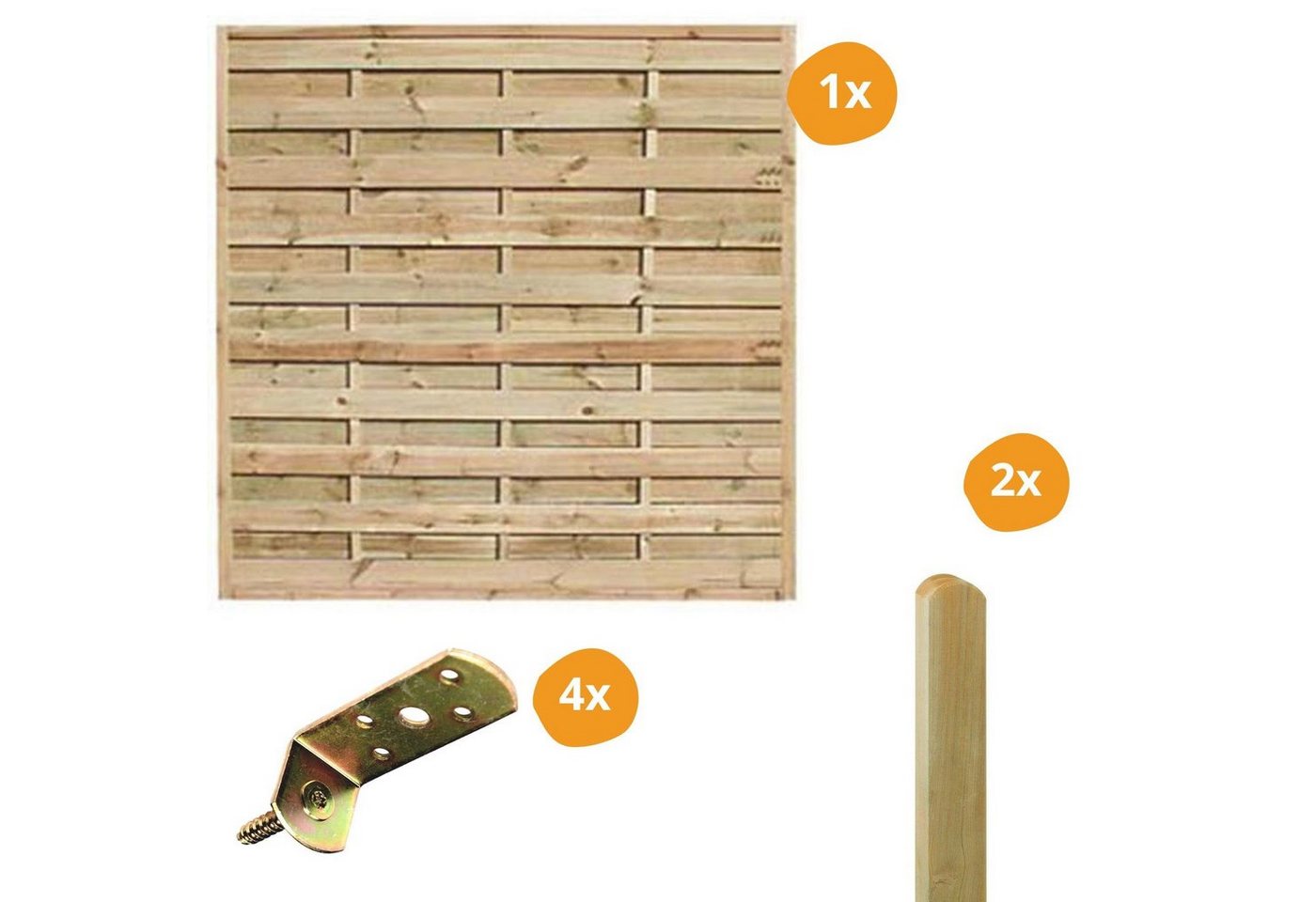 Thumbnail - Mega-Holz Sichtschutzelement Sichtschutzzaun Set >>Klassik<<, (Sparset, 7-St., Set bestehend aus Sichtschutz, Pfosten & ...