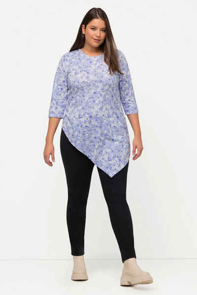 Ulla Popken Longshirt Shirt Zipfelsaum Rundhals 3/4-Arm Biobaumwolle