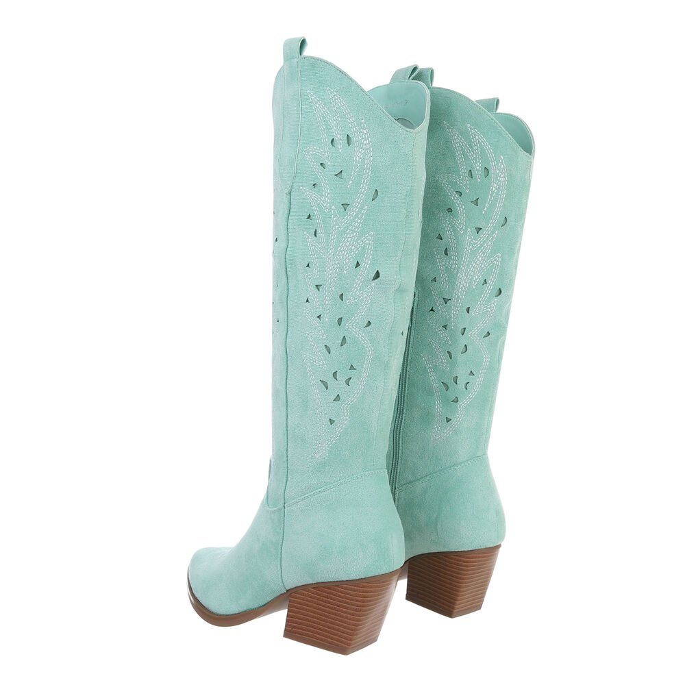 Ital-Design Elegante Damen-Cowboystiefel mit Durchbrüchen und Blockabsatz Westernstiefel (83592556) Blockabsatz Western- & Bikerstiefel in Hellgrün