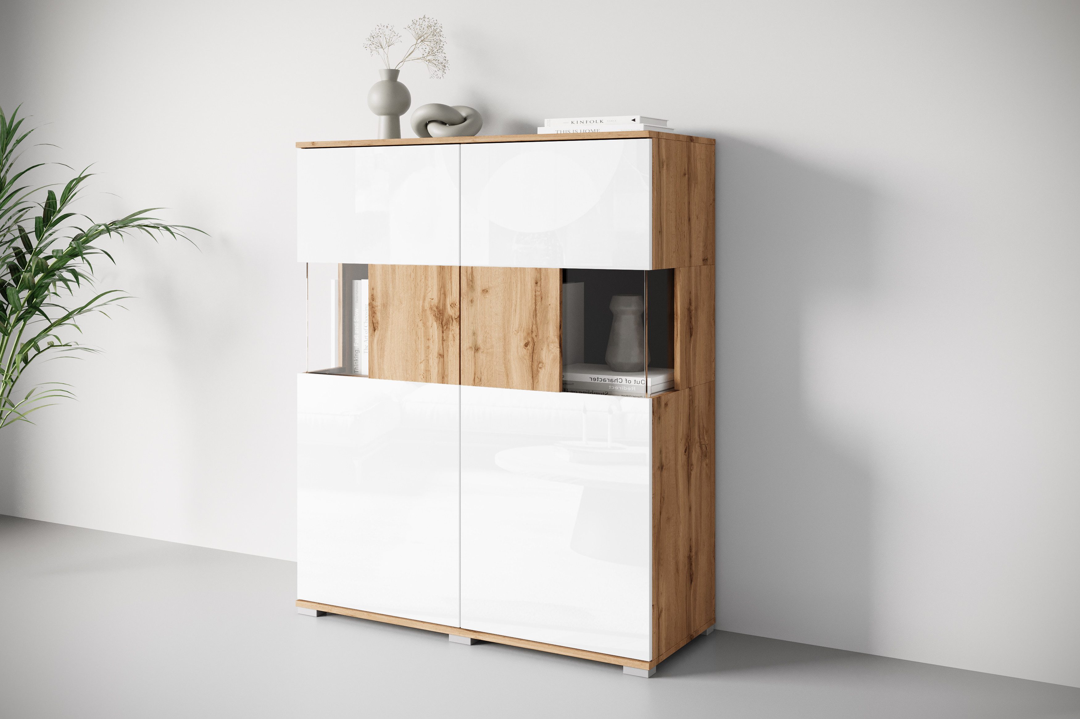OTTO home Highboard Kenia (1 St), Modernes Highboard mit Glastüren, Breite 100 cm