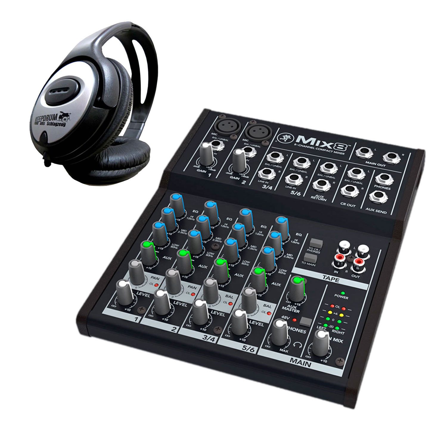 Mackie Mischpult Mix8 8-Kanal Kompaktmixer mit Kopfhörer Digitales Aufnahmegerät