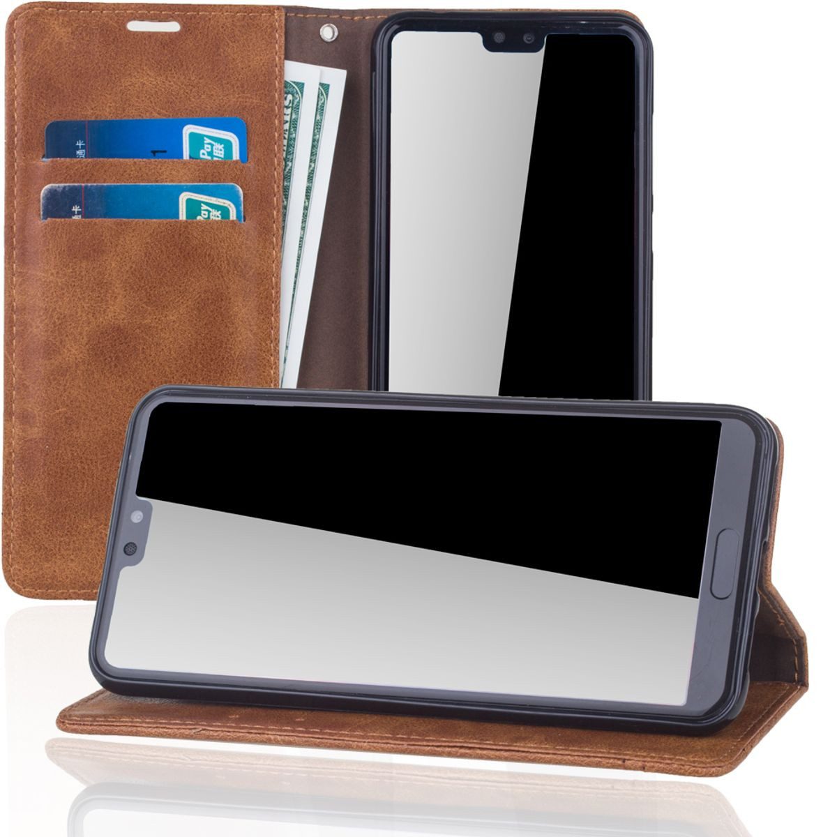 König Design Handyhülle Huawei P20, Huawei P20 Handyhülle Bookcover Braun