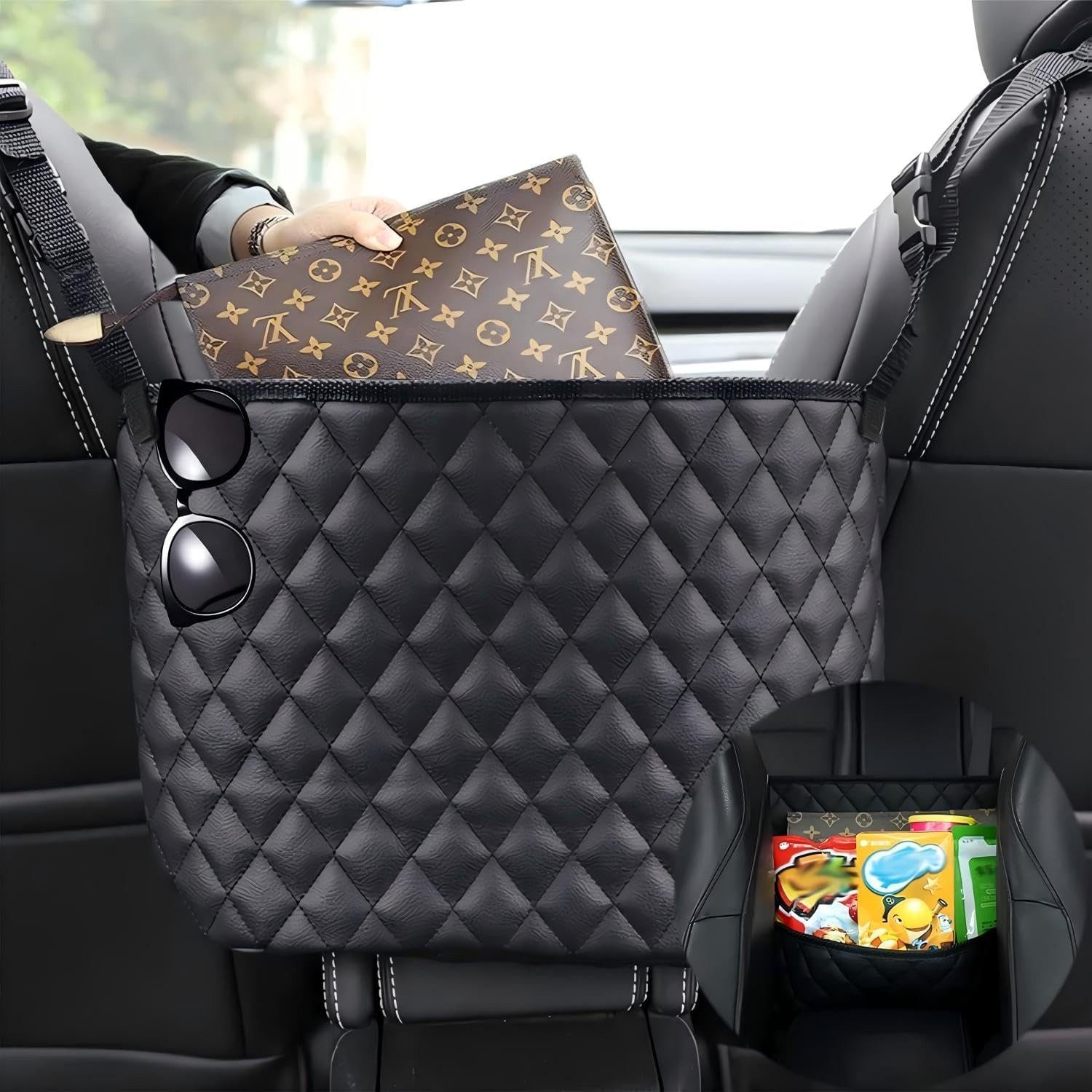 Auto-Rückenlehnentasche Organizer Tasche Auto Taschenhalter zwischen den Sitzen Leder