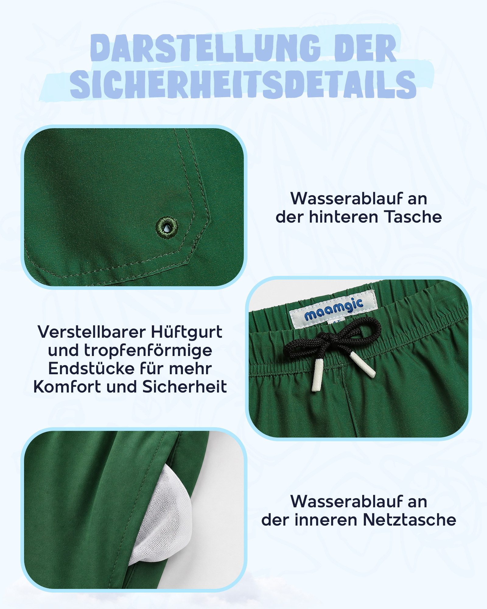 MaaMgic Badehose Shorts Jungen 2-in-1 mit verstellbarem Kordelzug (1-St) Stretch Schwimmshorts mit Innenfutter für Strand und Schwimmbad – Bild 5 von 5