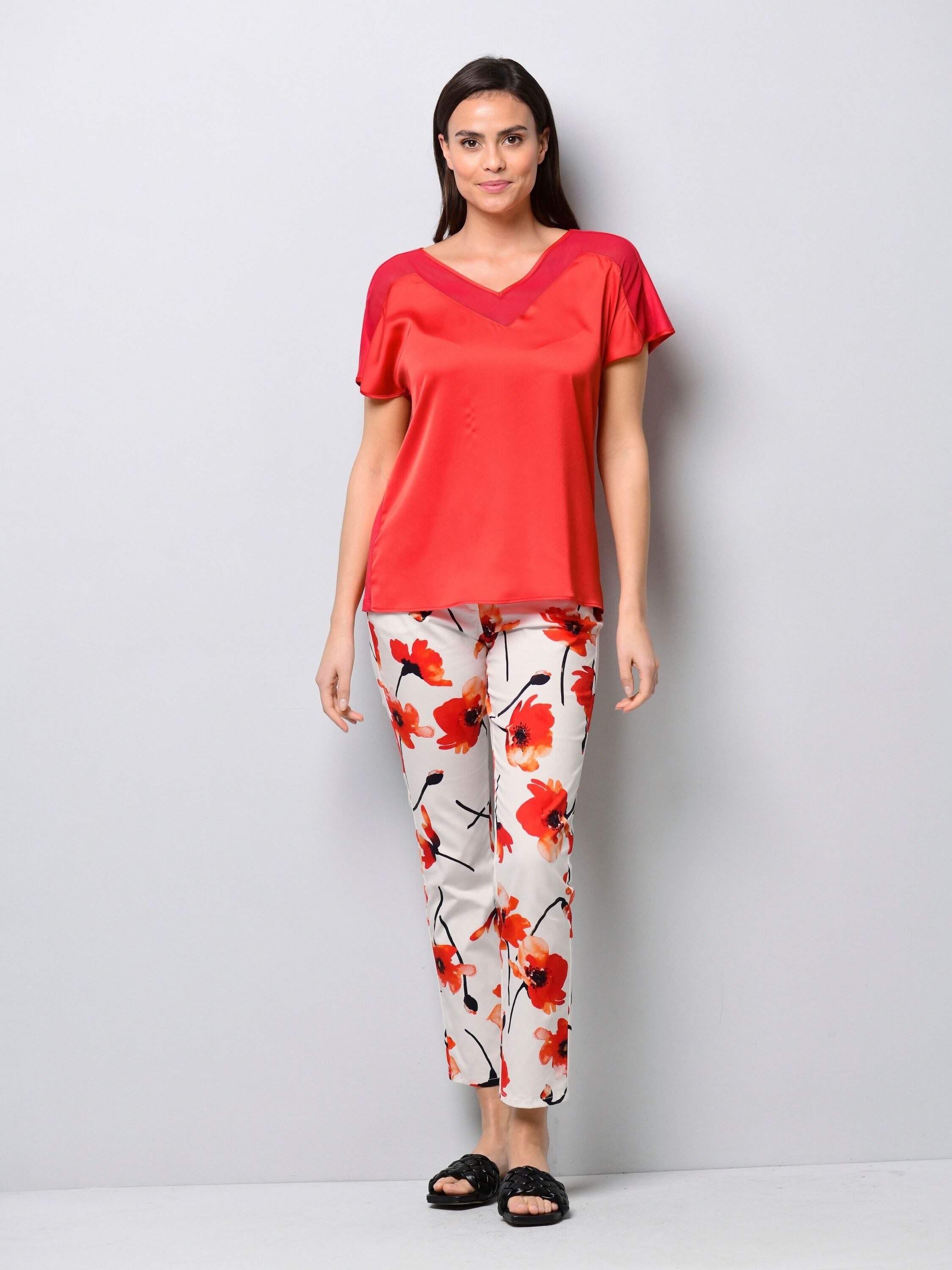 Alba Moda Kurzarmshirt Shirt mit Spitzen am Ausschnitt