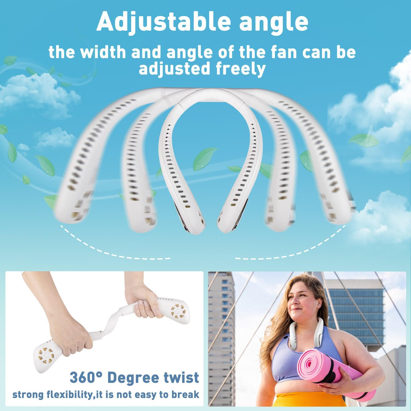 MOPUEA Mini USB-Ventilator Nackenventilator Akku 6000mAh 3 Stufen leise 360 Grad flexibel, Flügellos, 3 Stufen, leise, 360° flexibel, bis 14 Std.