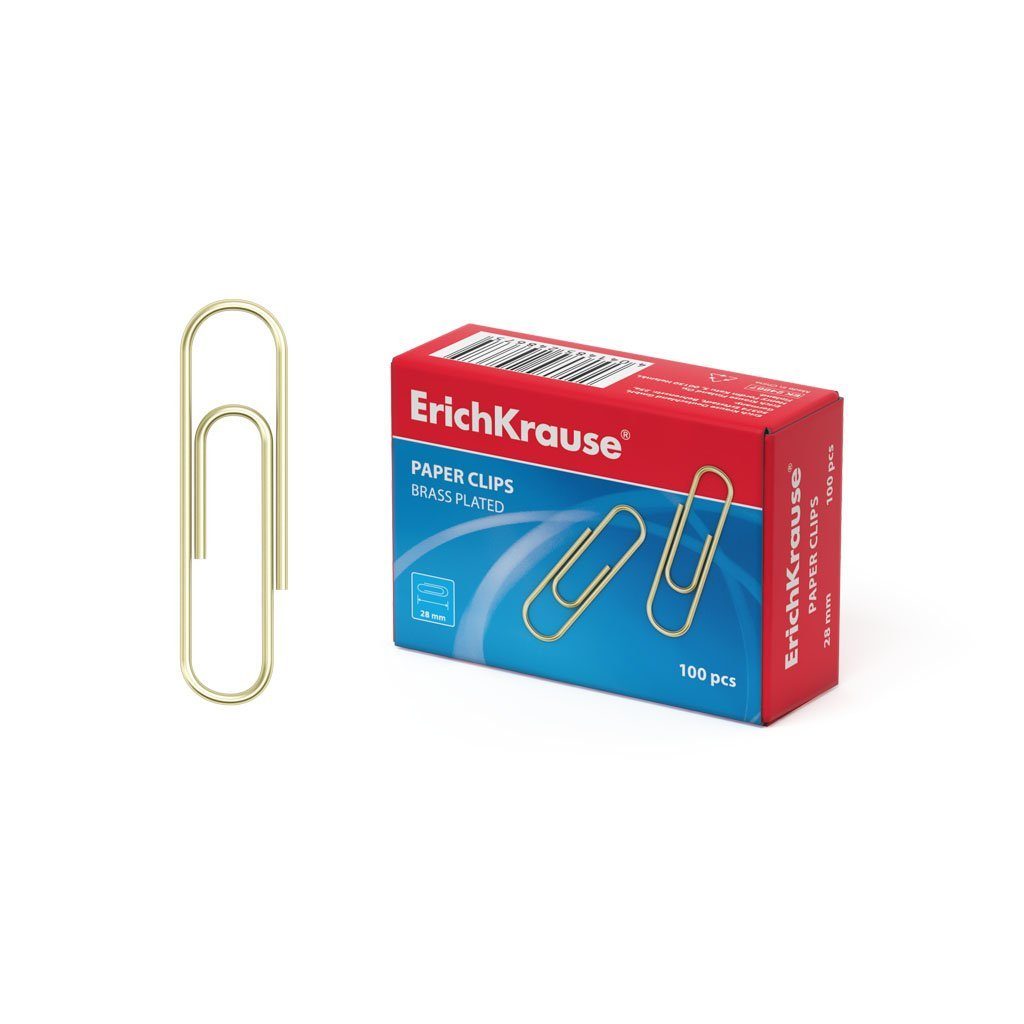 Erich Krause Büroklammer, Büroklammern 28mm Metall kratzfrei & extra stark 100 Stk. messing Gold