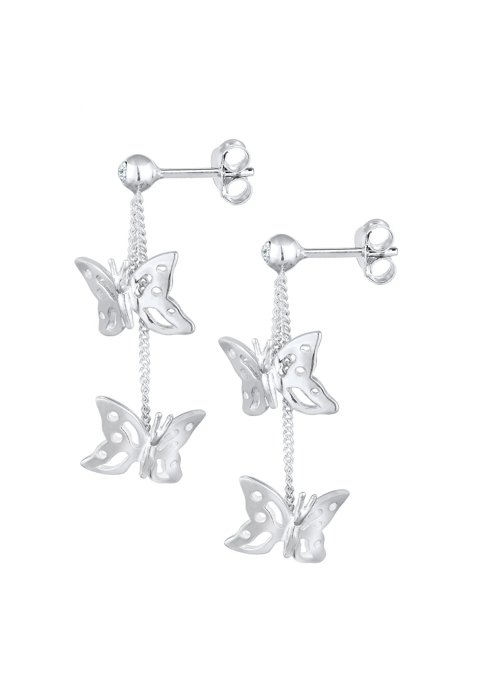 Schmetterling Schmetterling Silber Kristalle 925, Paar Weiß Elli Ohrhänger Natur