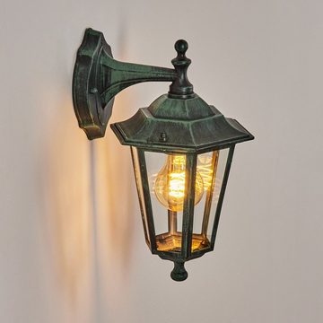 hofstein Außen-Wandleuchte Wandlampe abwärts in antikem Look aus Metall/Glas in Schwarz/Gün/Klar, ohne Leuchtmittel, Wandleuchte im Landhaus-Stil, E27, ohne Leuchtmittel, IP44