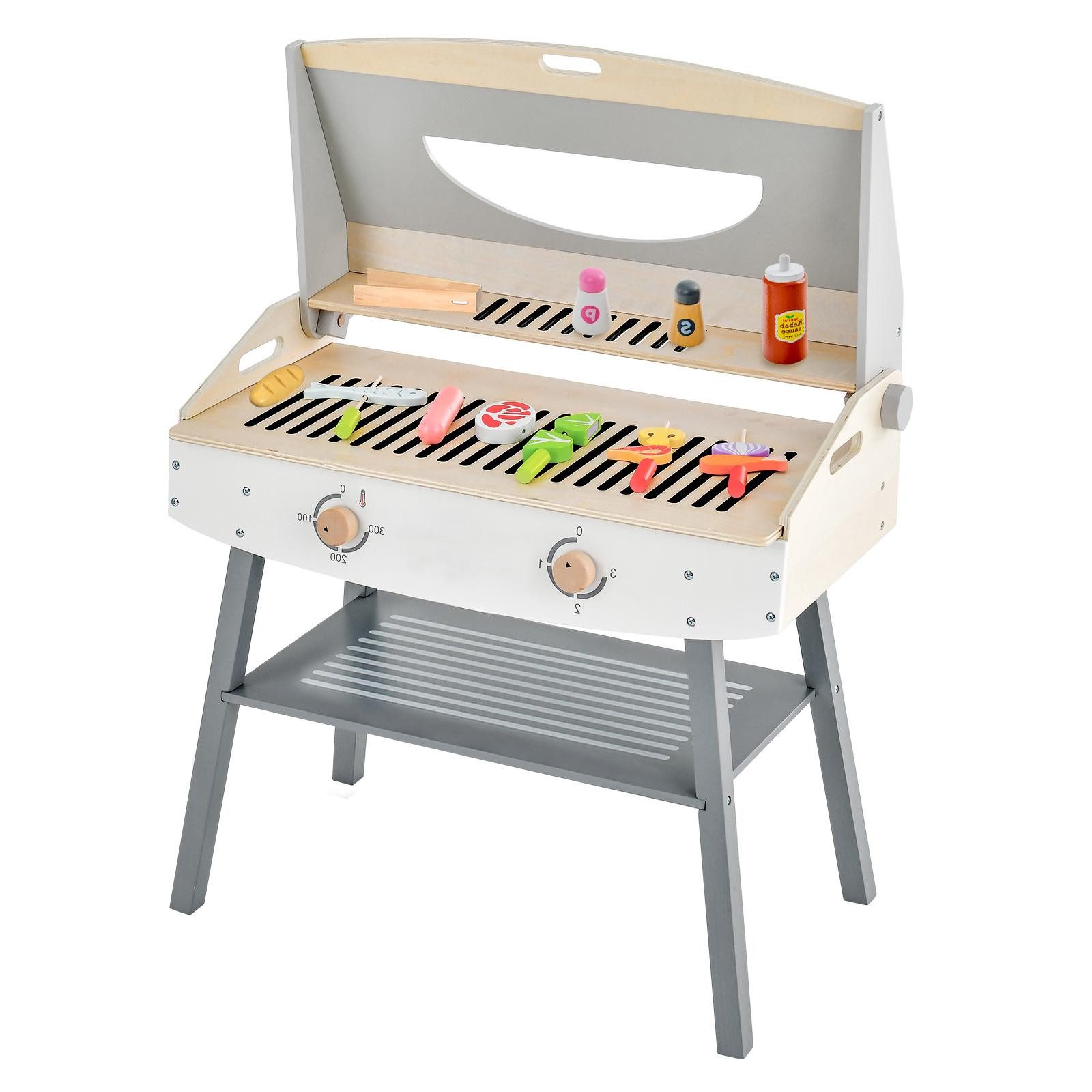 KOMFOTTEU Kinder-Grill Spielzeugset, aus Holz mit Klammer, für Kinder ab 3 Jahren
