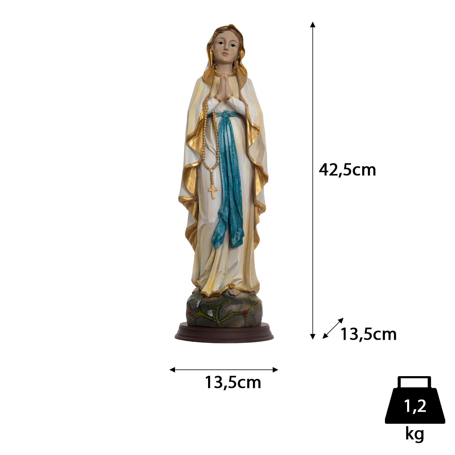 Moritz Dekofigur Jungfrau Maria Statue 42,5 cm Marienfigur mit Rosenkranz und Akzenten, Polyresin Figuren Deko Geschenk Geometrische TierFigur Modern Skulptur