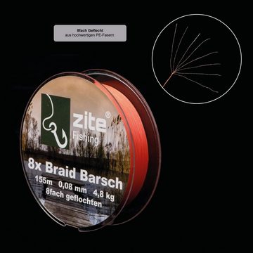 Zite Angelschnur 155m 0,16mm - Geflochtene 8-Braid Angelschnur 10kg - Barsch & Zander