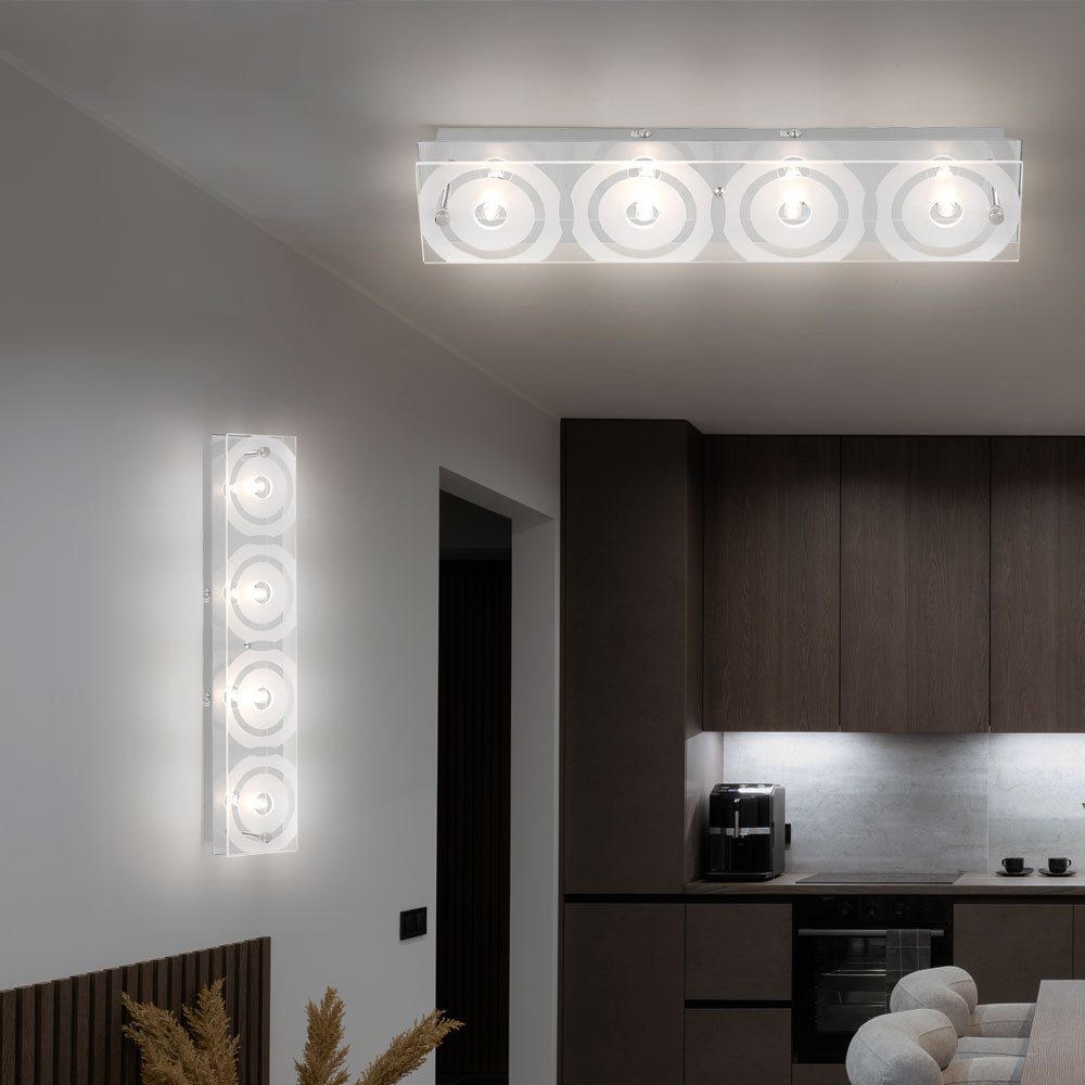 JUST LIGHT LED Wandleuchte, Leuchtmittel nicht inklusive, Wandleuchte Wohnzimmerlampe Glas teilsatiniert G9 4 Flammig Chrom 2x