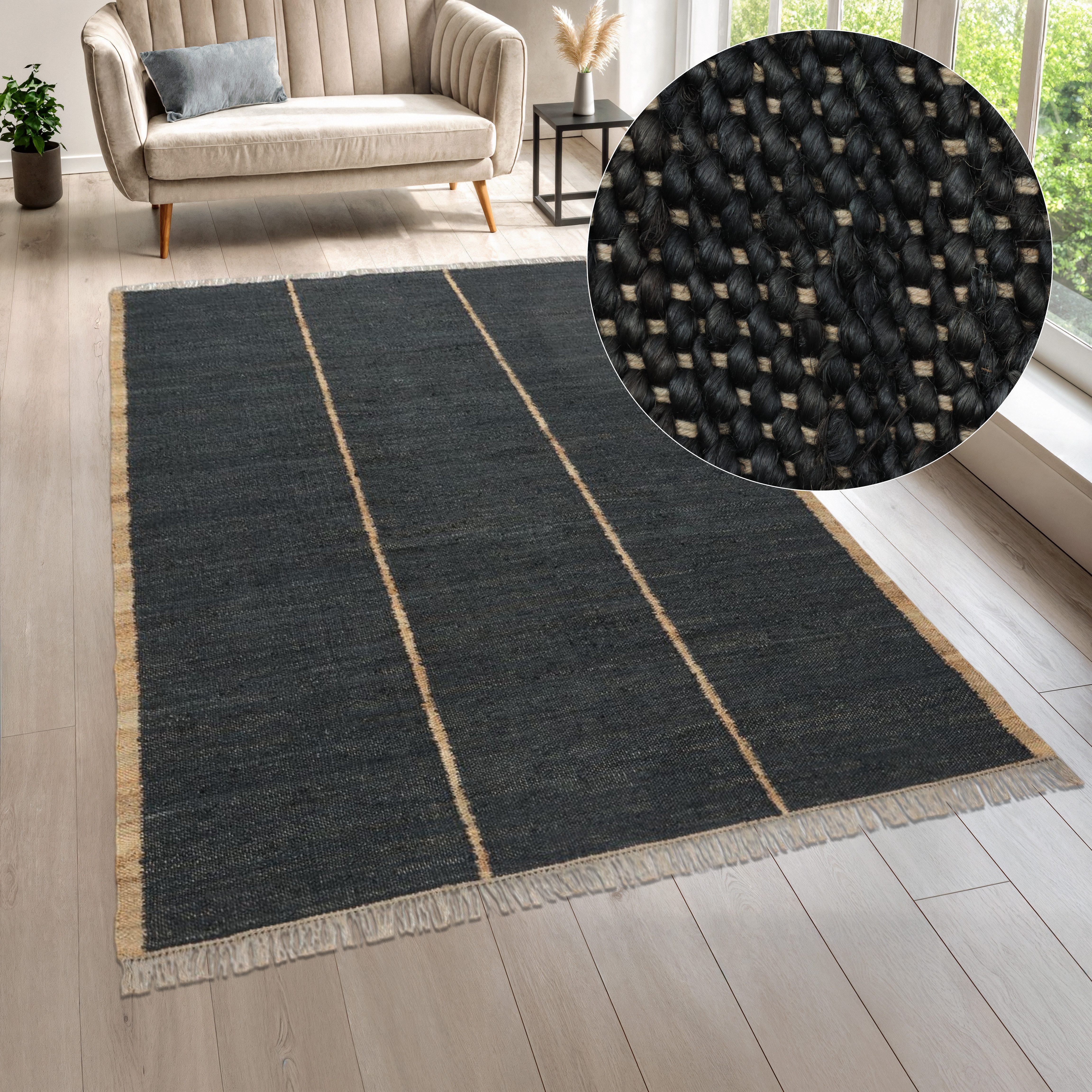 LeGer Home by Lena Gercke Teppich Lenia, handgewebt, Jute, rechteckig, Höhe: 10 mm, mit Fransen, Teppich, Wohnzimmer, Schlafzimmer, Esszimmer