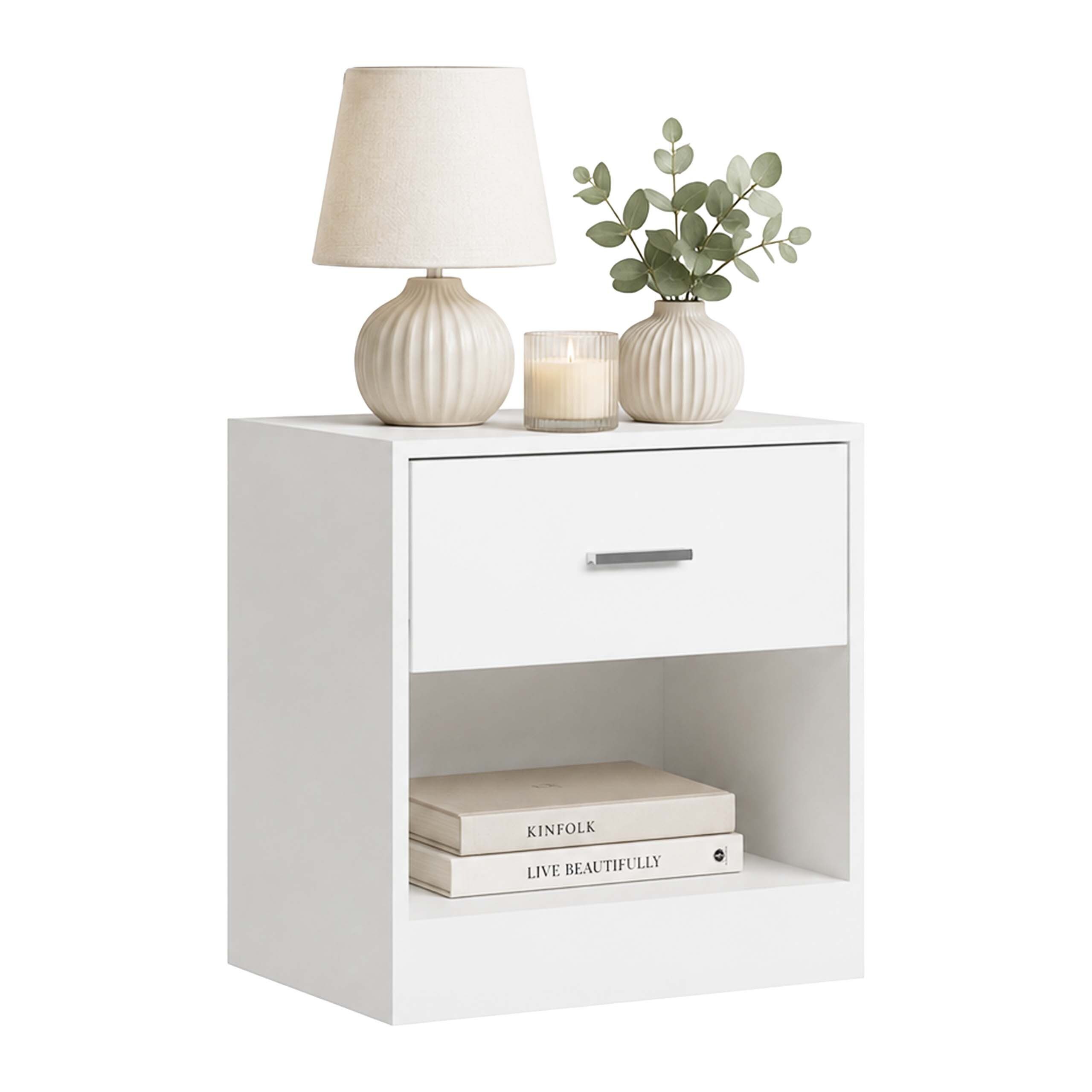 relaxdays Nachtschrank Nachttisch mit Schublade weiß, 1er-Pack