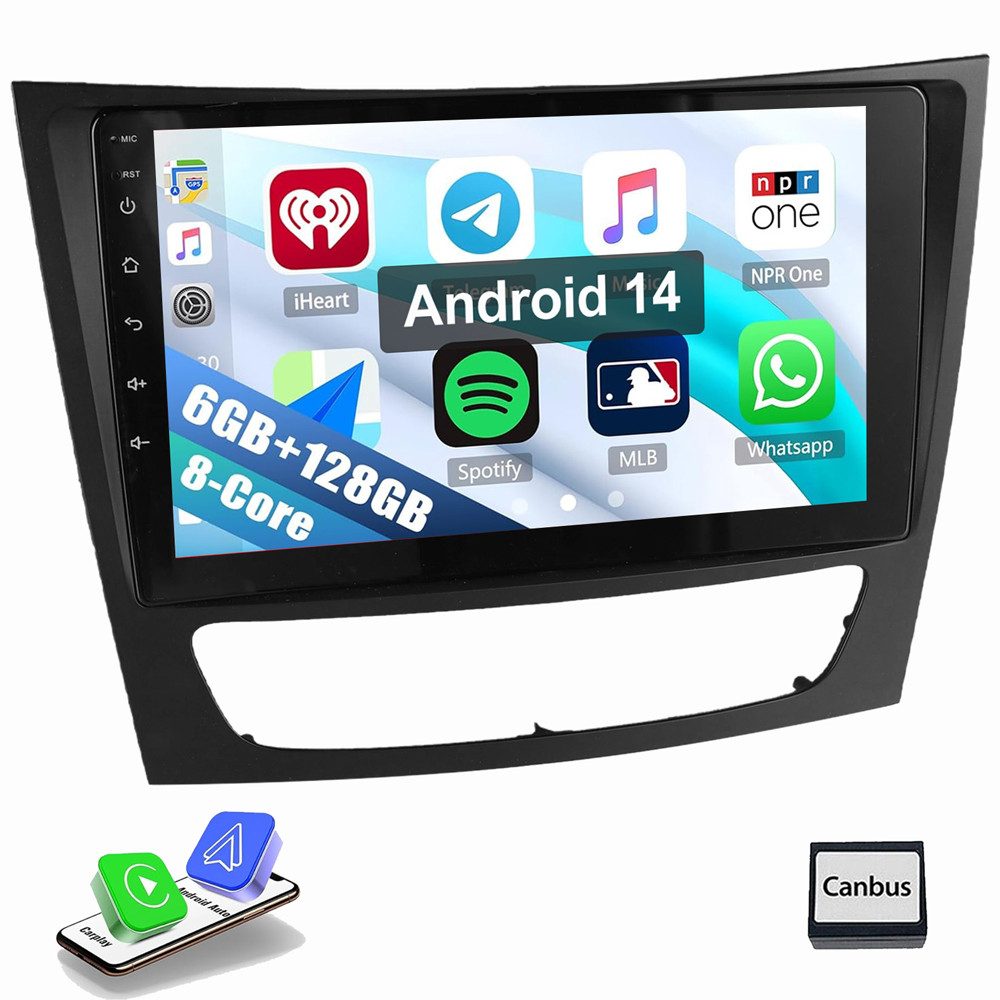 ESSGOO Für Mercedes-Benz E Klasse W211 CLS W219 6GB+128GB Carplay Autoradio (Digitalradio (DAB), RDS, FM, AM, Carplay Android Auto GPS Navi WIFI BT)