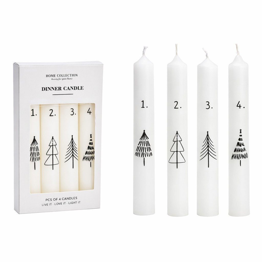 Wurm Adventskerze Adventskerzen Zahlen 1–4 mit Tannenbaum 4er Set Weiß 20 cm