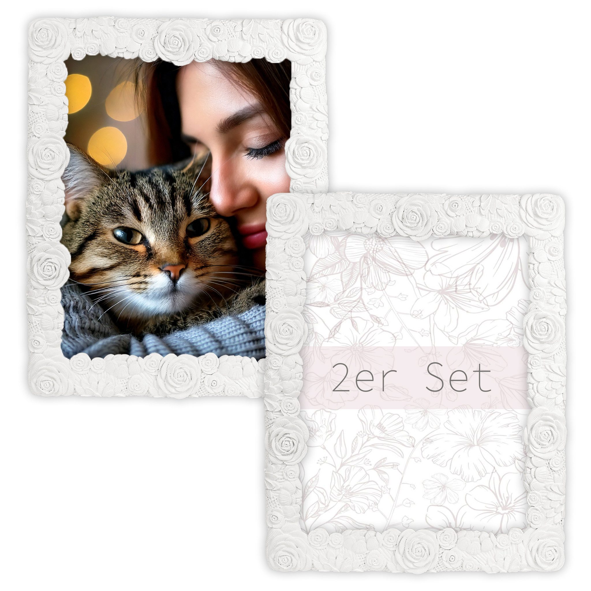 matches21 HOME & HOBBY Изображенияrahmen Elegante Изображенияrahmen Set 15x20 cm aus Harz, mit 3D Rosendesign, (2 St), Weiße Fotorahmen zum hinstellen