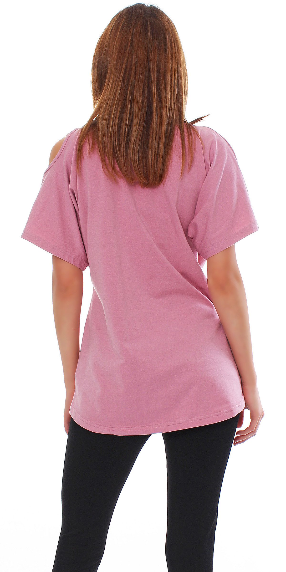 Mississhop Langarmshirt Trendiges Damen-Shirt mit Cut-Out-Ärmeln M. Klara