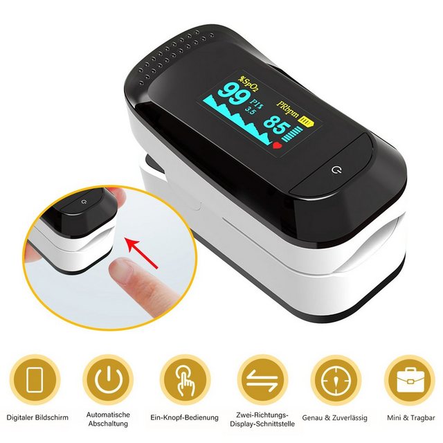 7Magic Pulsoximeter Finger Sauerstoff Puls Blut Messgerät SpO2 Oximeter mit Batterien, Geeignet für Kinder und Erwachsene ab 4 Jahren, und ältere Menschen