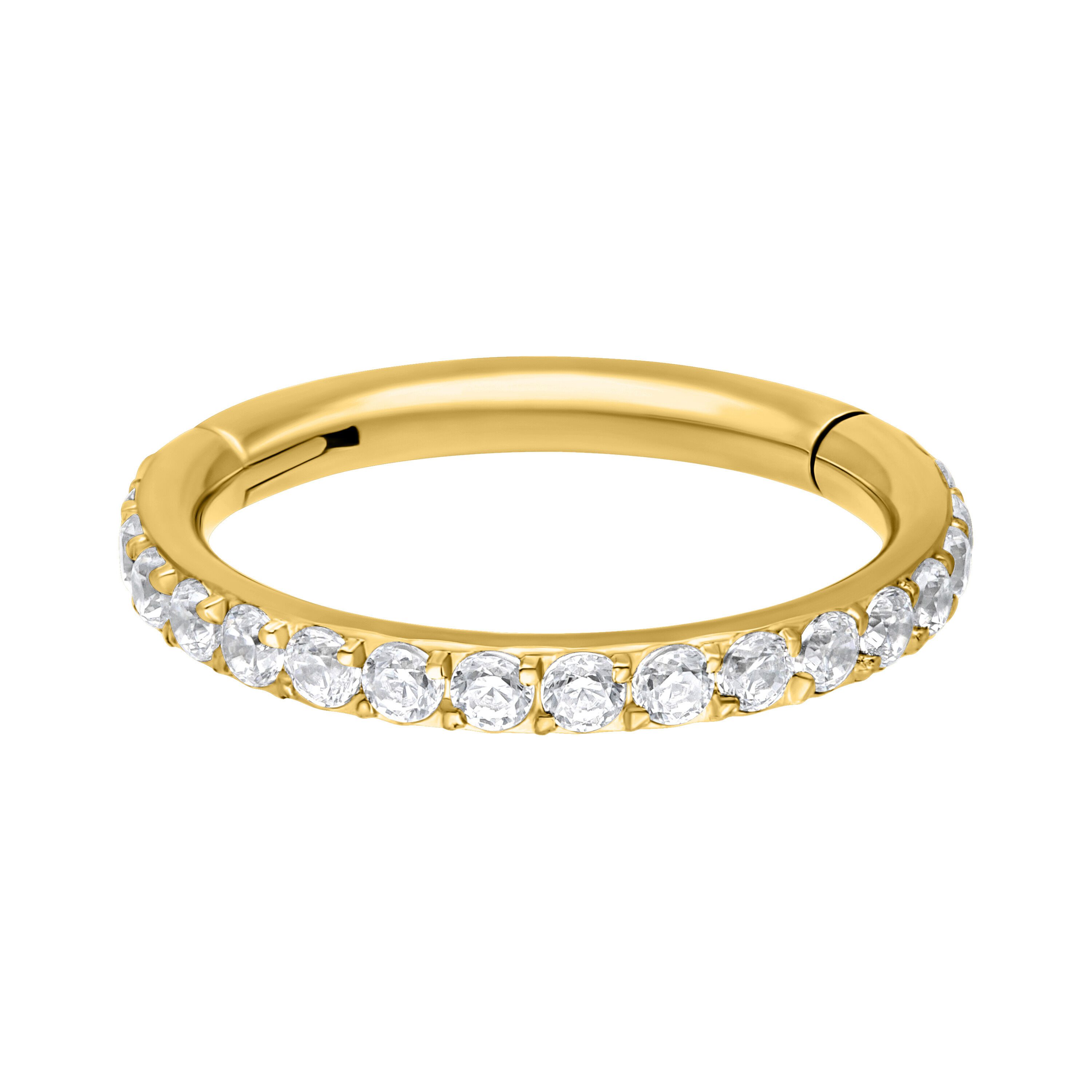 Wildcat Nasenpiercing Pave Set Crystals Conch Ring für Ohr, Nase, Lippe, Bauchnabel, 1 Stück, Chirurgenstahl 316L - wasserfest, hautverträglich, Gold-Weiß