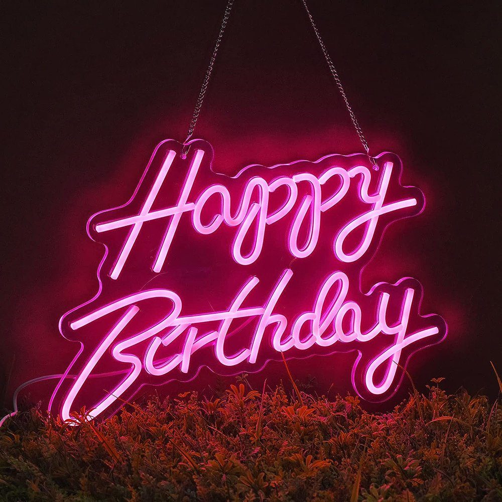Rosnek LED Dekolicht Happy Birthday, mit Ein/Aus-Schalter, Neonschild für Geburtstagsfeier, Warmweiß, Weiß, Rosa, Blau, Eisblau, Wanddeko