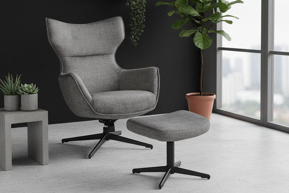 riess-ambiente Ohrensessel VOGUE grau / schwarz - Samt, Metallbeine, mit Armlehnen, 360° drehbar (Einzelartikel, 1-St), gepolsterter Lesesessel - ideal für Wohnzimmer, Homeoffice & Leseecke