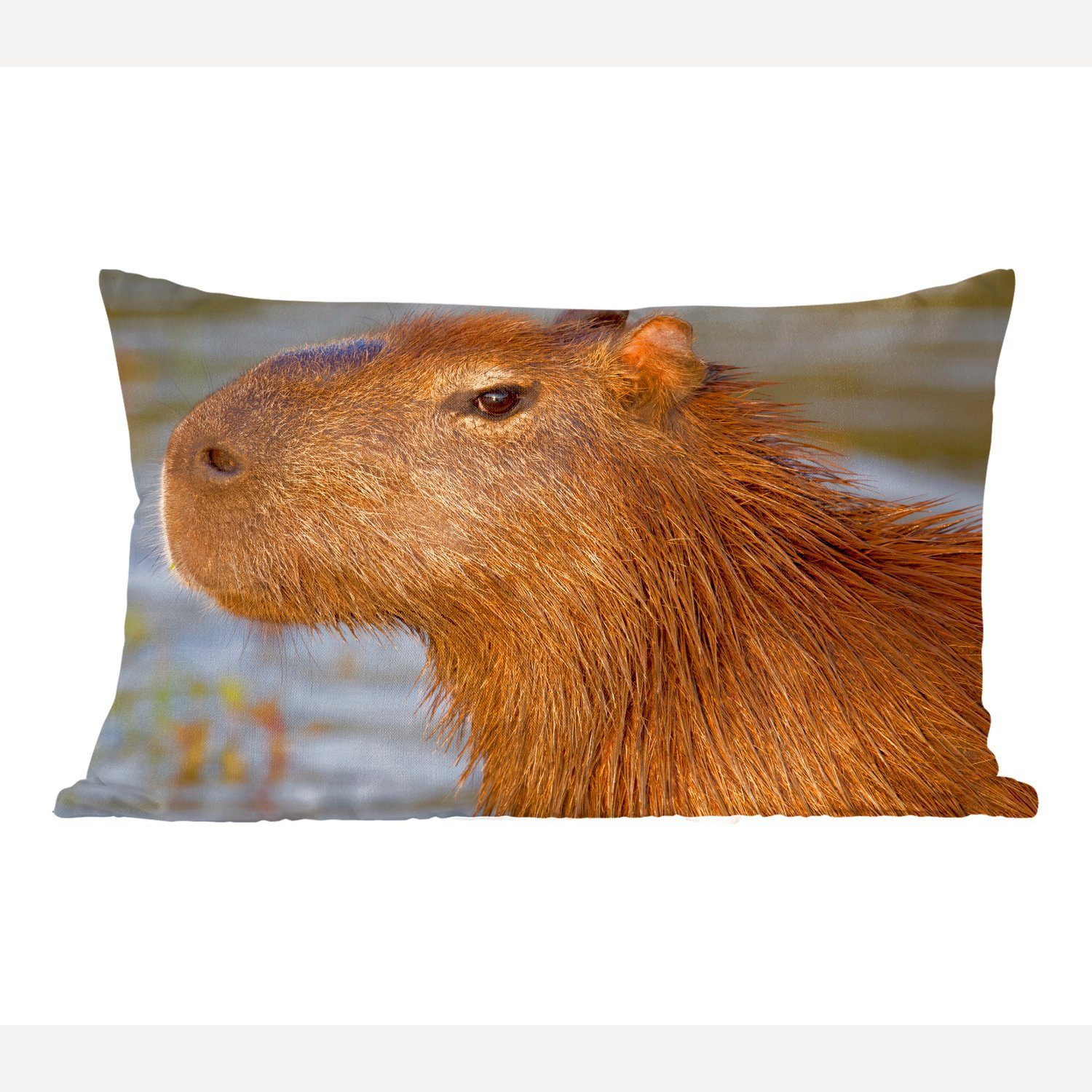 MuchoWow Dekokissen Eine Nahaufnahme des Kopfes eines Capybaras, Wohzimmer Dekoration, Zierkissen, Dekokissen mit Füllung, Schlafzimmer