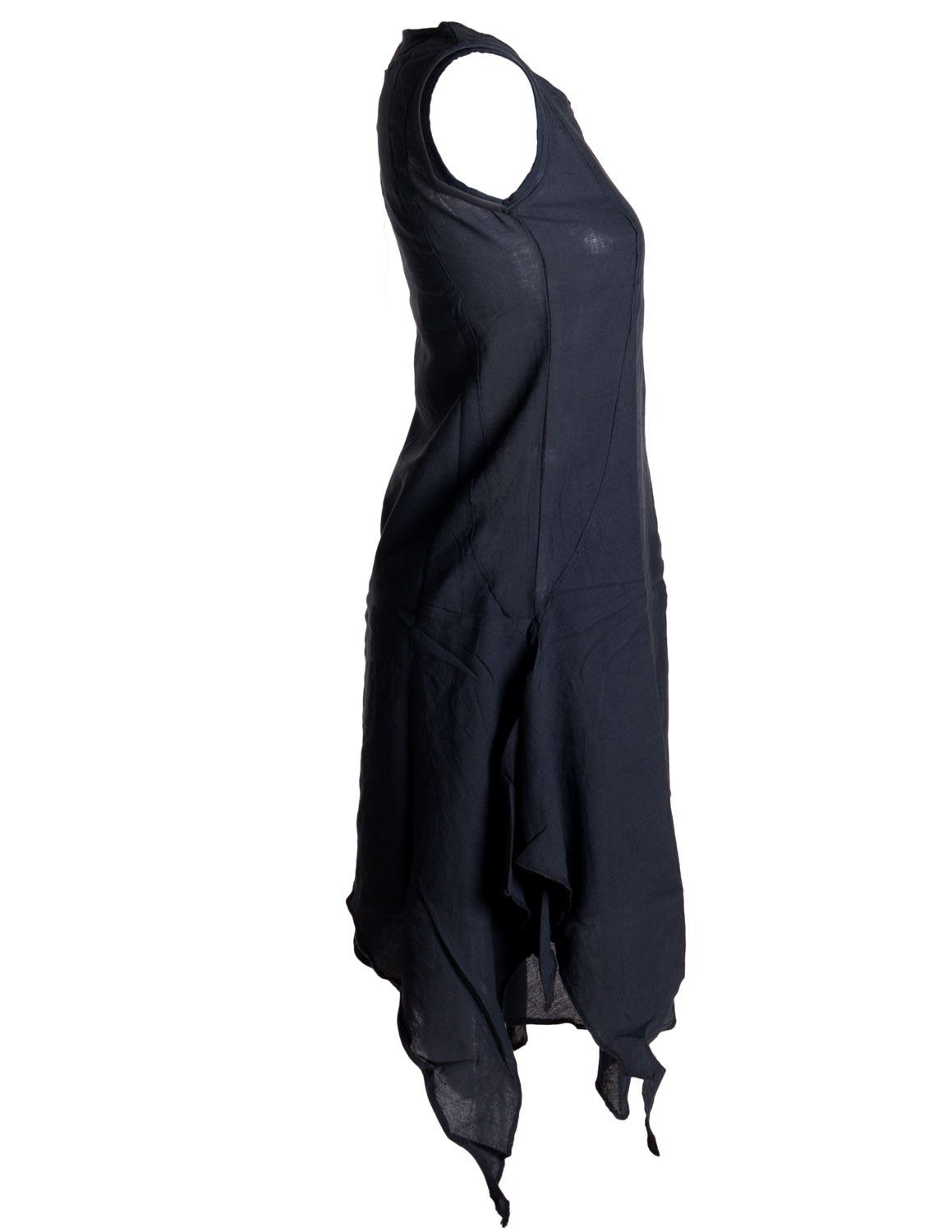handgewebte Hippie Lagenlook Kleid Vishes Boho, Baumwolle schwarzuni Sommerkleid Ärmelloses Goa, Style