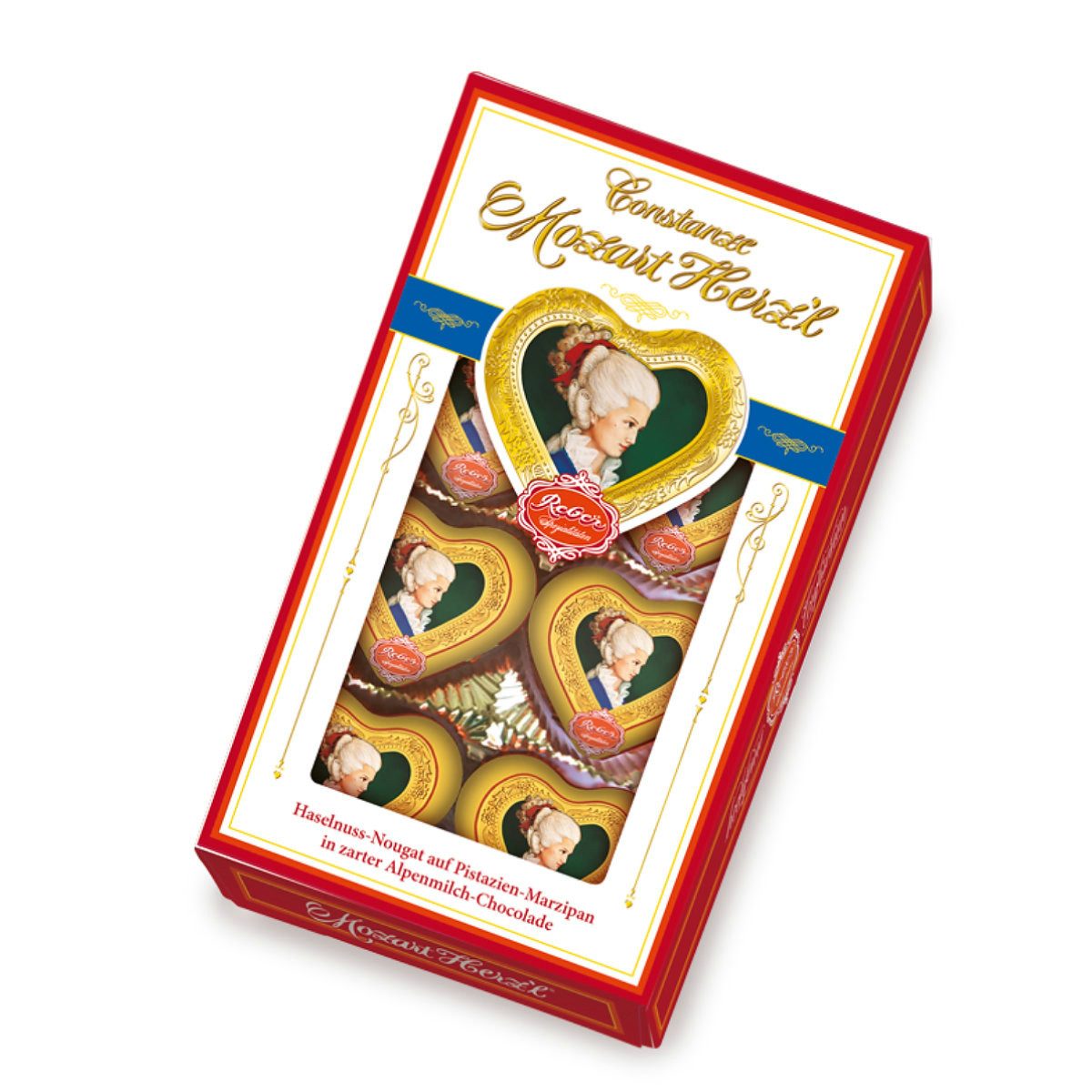 Reber Schokolade, Reber Constanze Mozart Herzl 8 köstlich gefüllte Herz Pralinen 80g