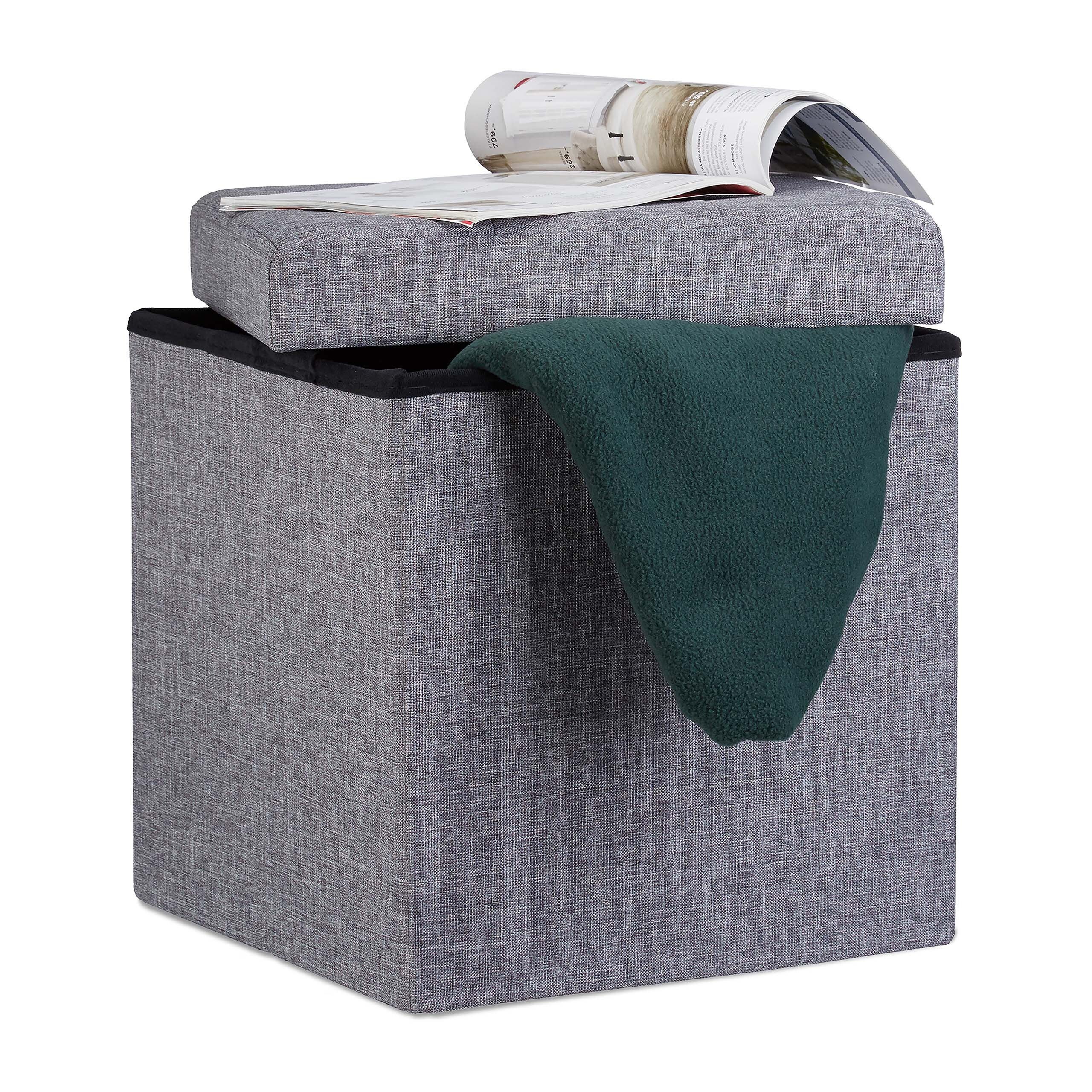 relaxdays Stauraumhocker Faltbarer Sitzhocker mit Stauraum Leinen (1 St), Dunkelgrau