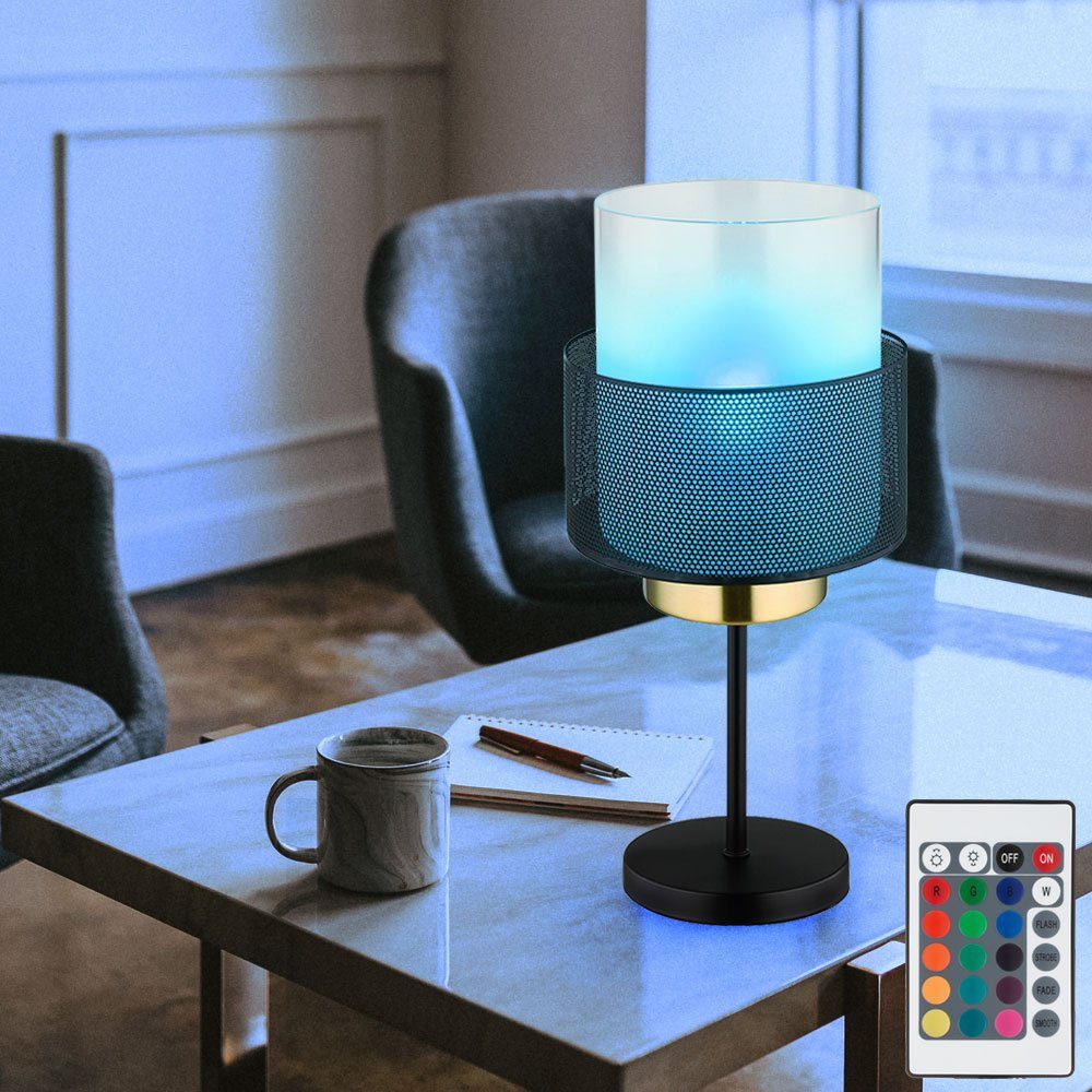 Glas Warmweiß, LED Gitter Schreibtischlampe, Farbwechsel, Fernbedienung inklusive, schwarz Beistellleuchte Leuchtmittel Globo RGB Tischleuchte
